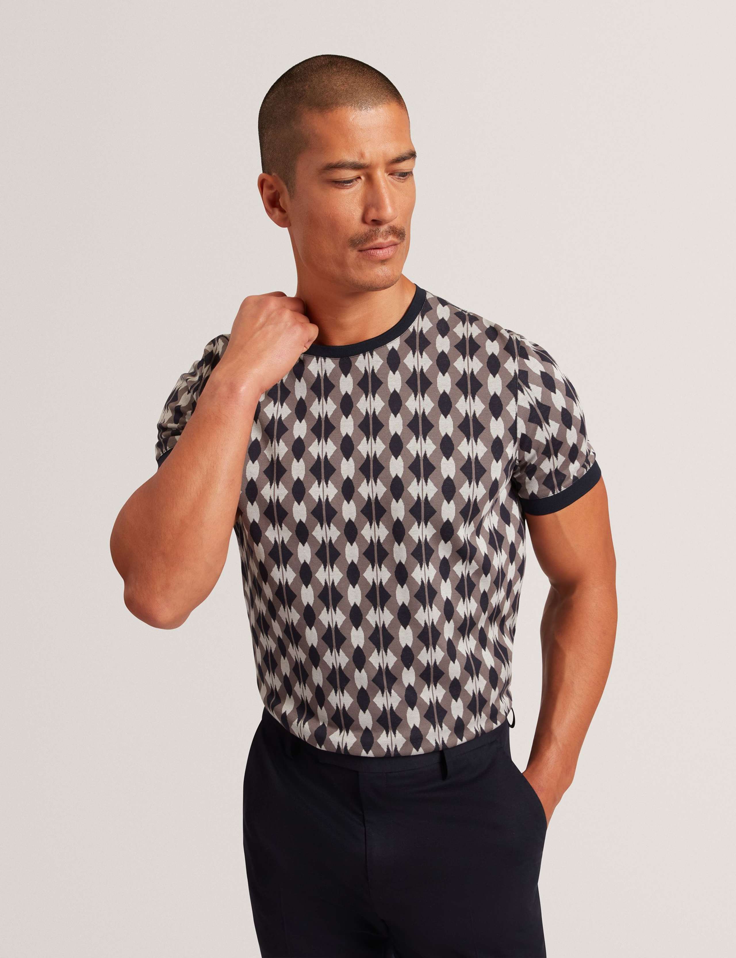 Pure Cotton Jacquard Geometric T-Shirt
