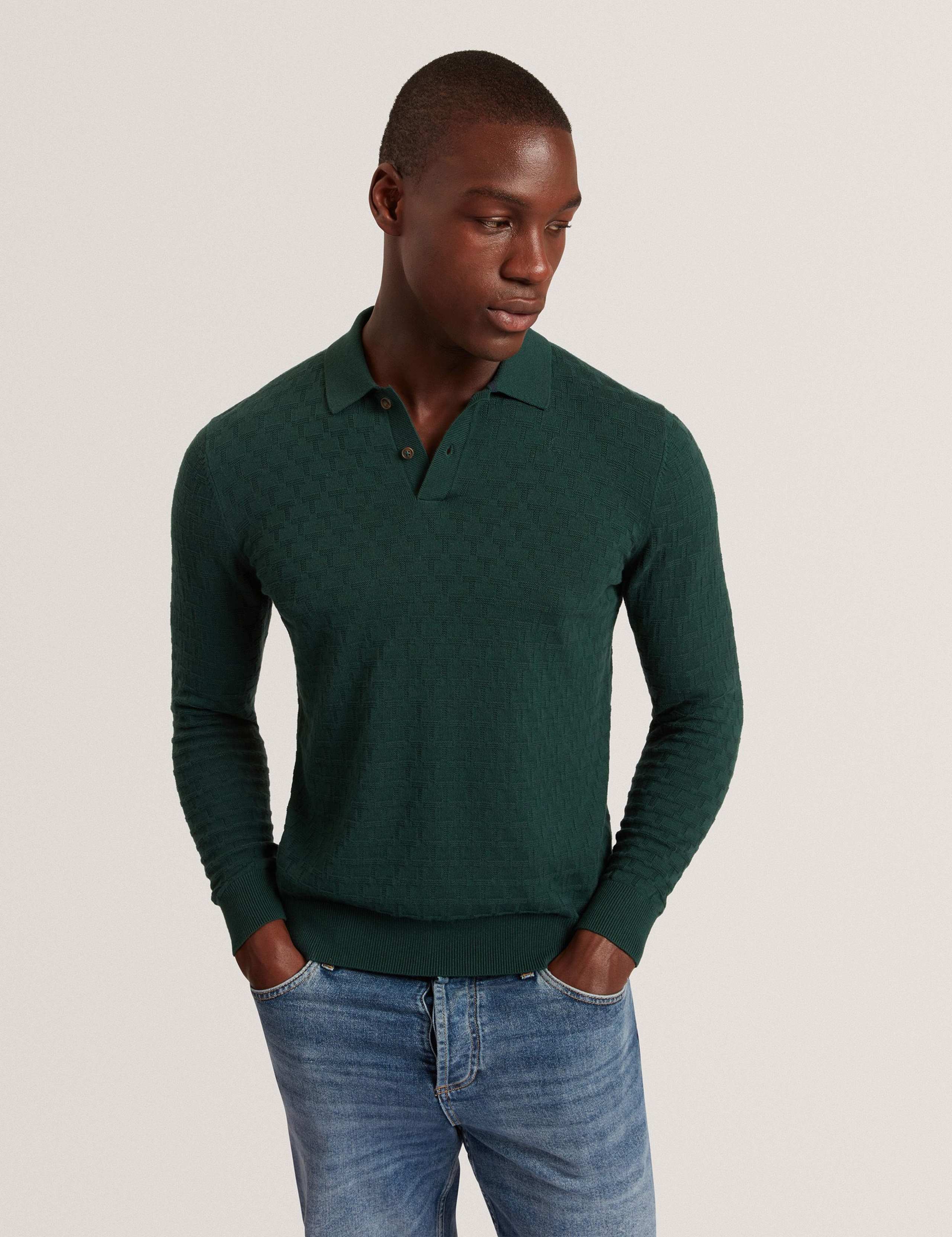 Cotton Rich Geometric Knitted Polo Shirt