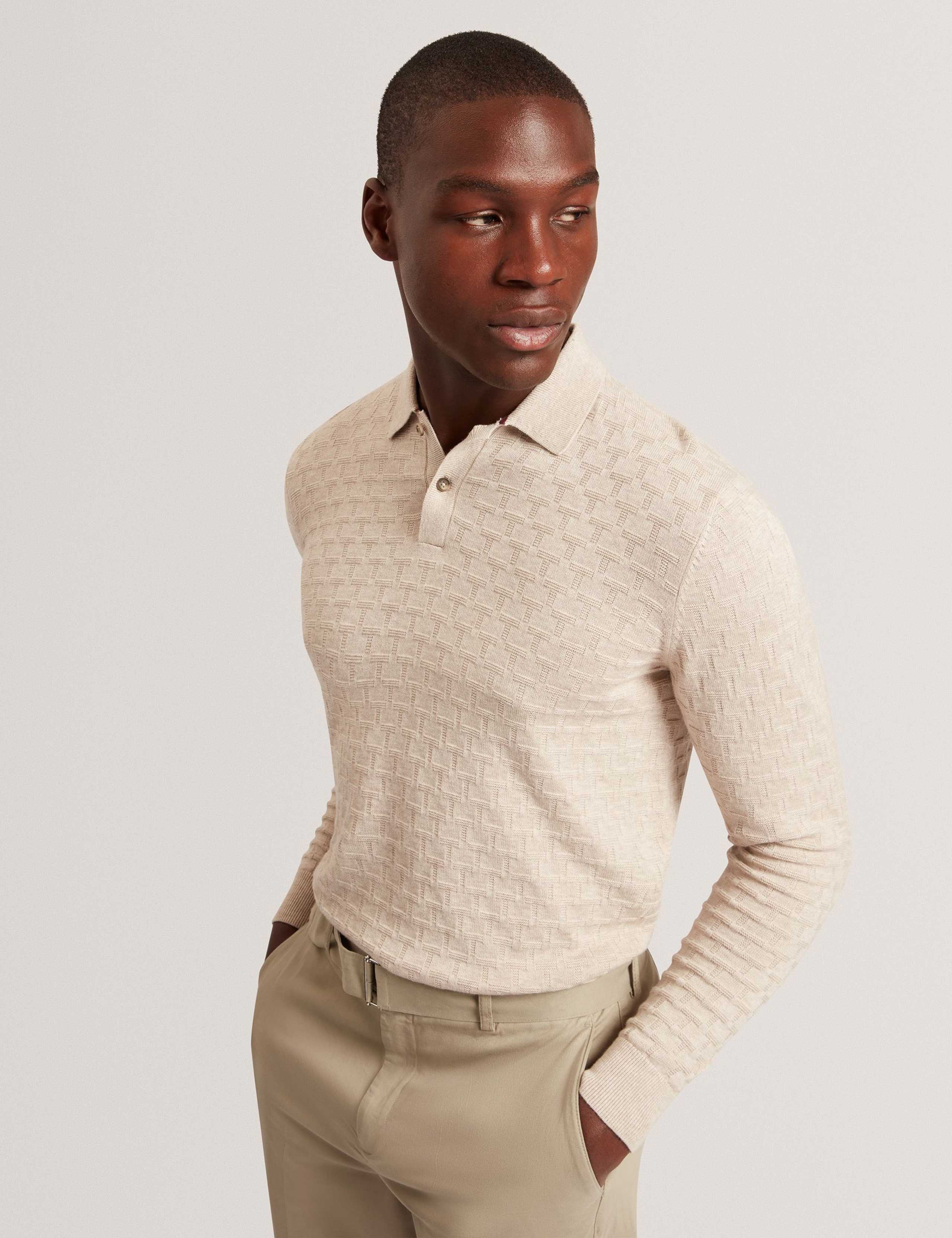 Cotton Rich Geometric Knitted Polo Shirt