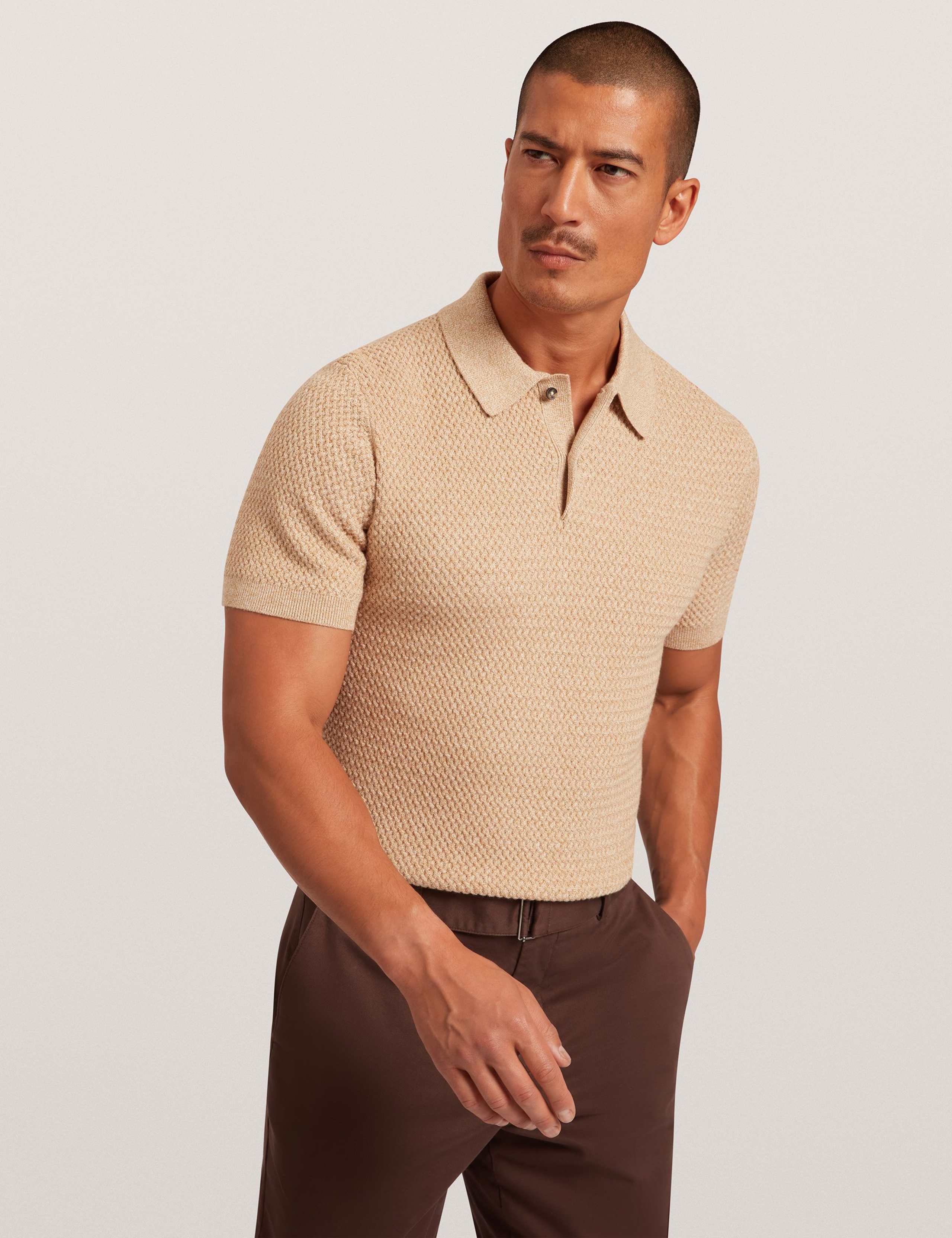 Textured Knitted Polo Shirt with Wool