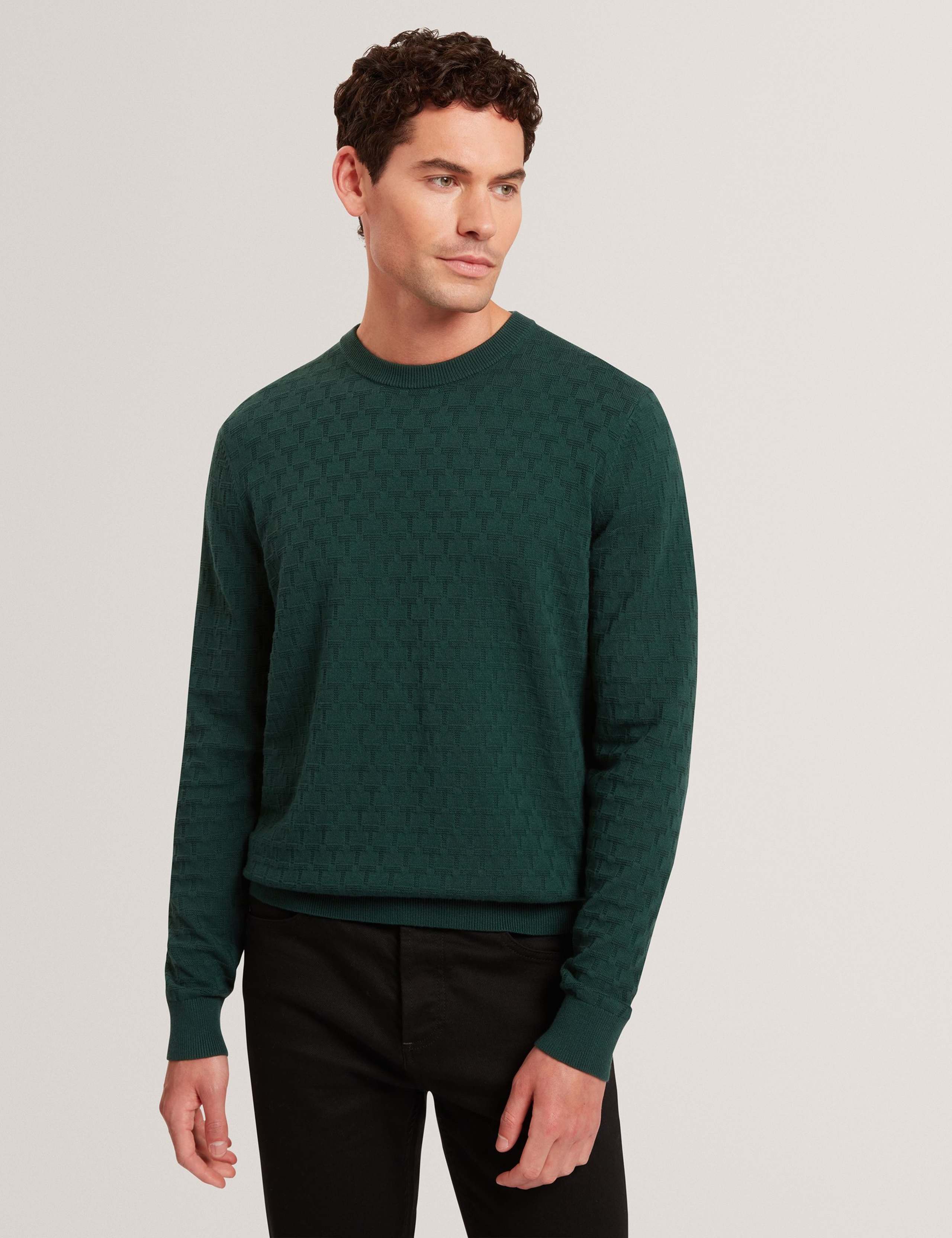 Cotton Rich Textured Crew Neck Jumper