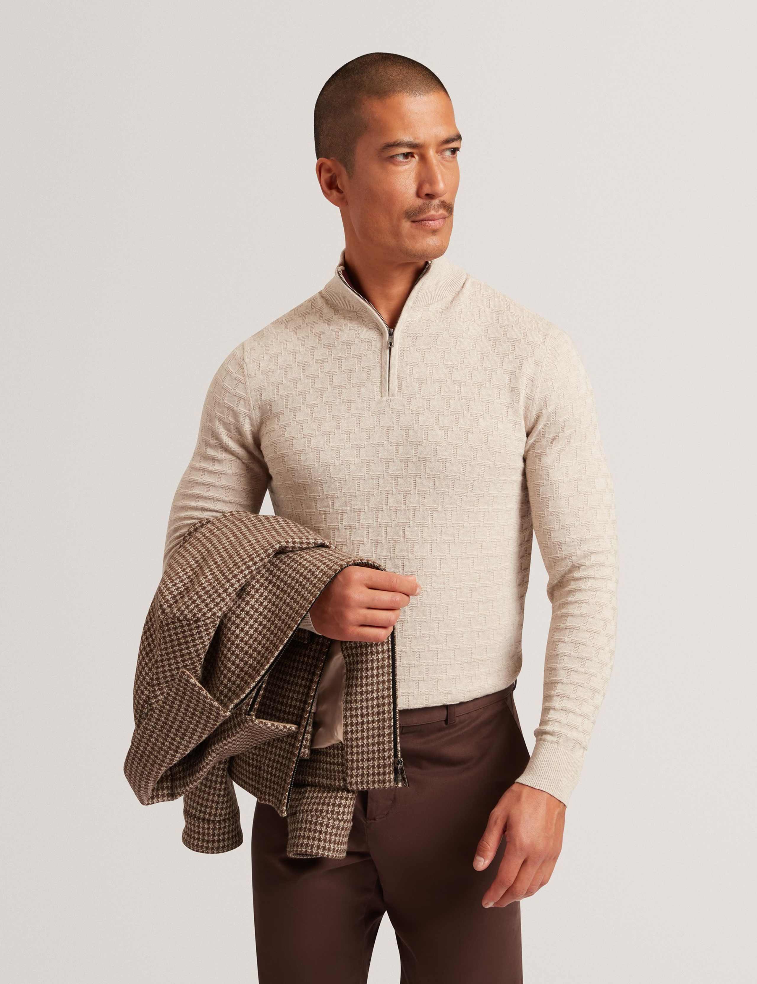 Cotton Rich Stitch Design Half Zip Jumper