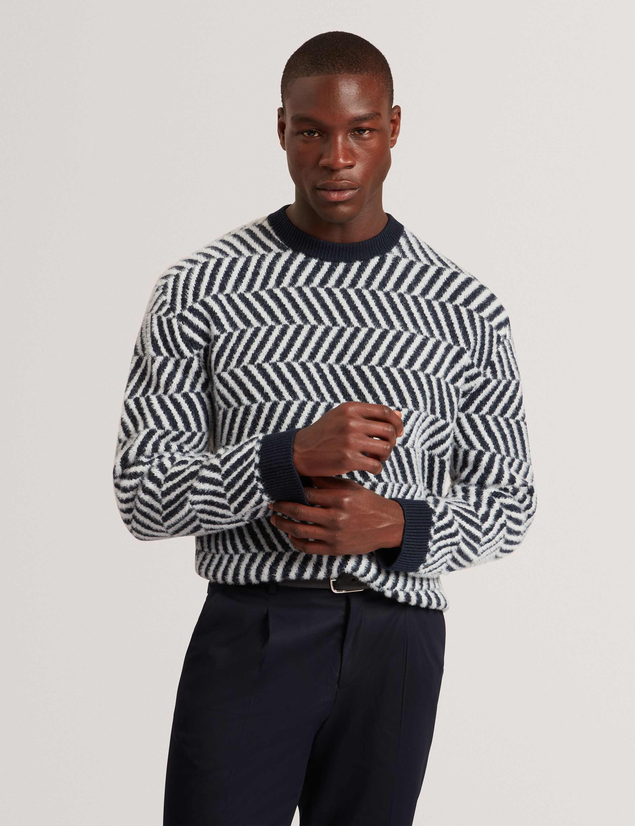 Wool Blend Chevron Crew Neck Jumper