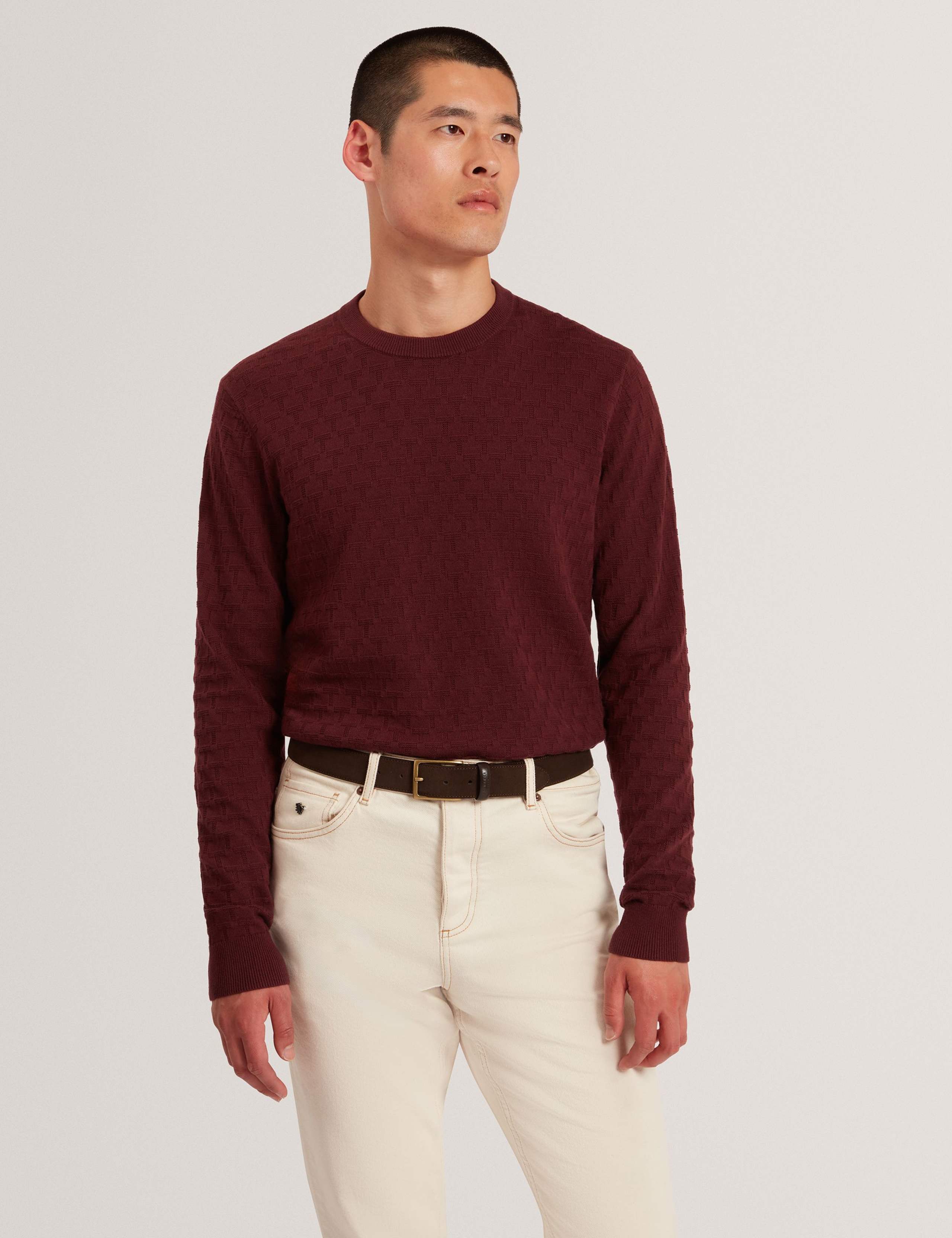 Cotton Rich Textured Crew Neck Jumper