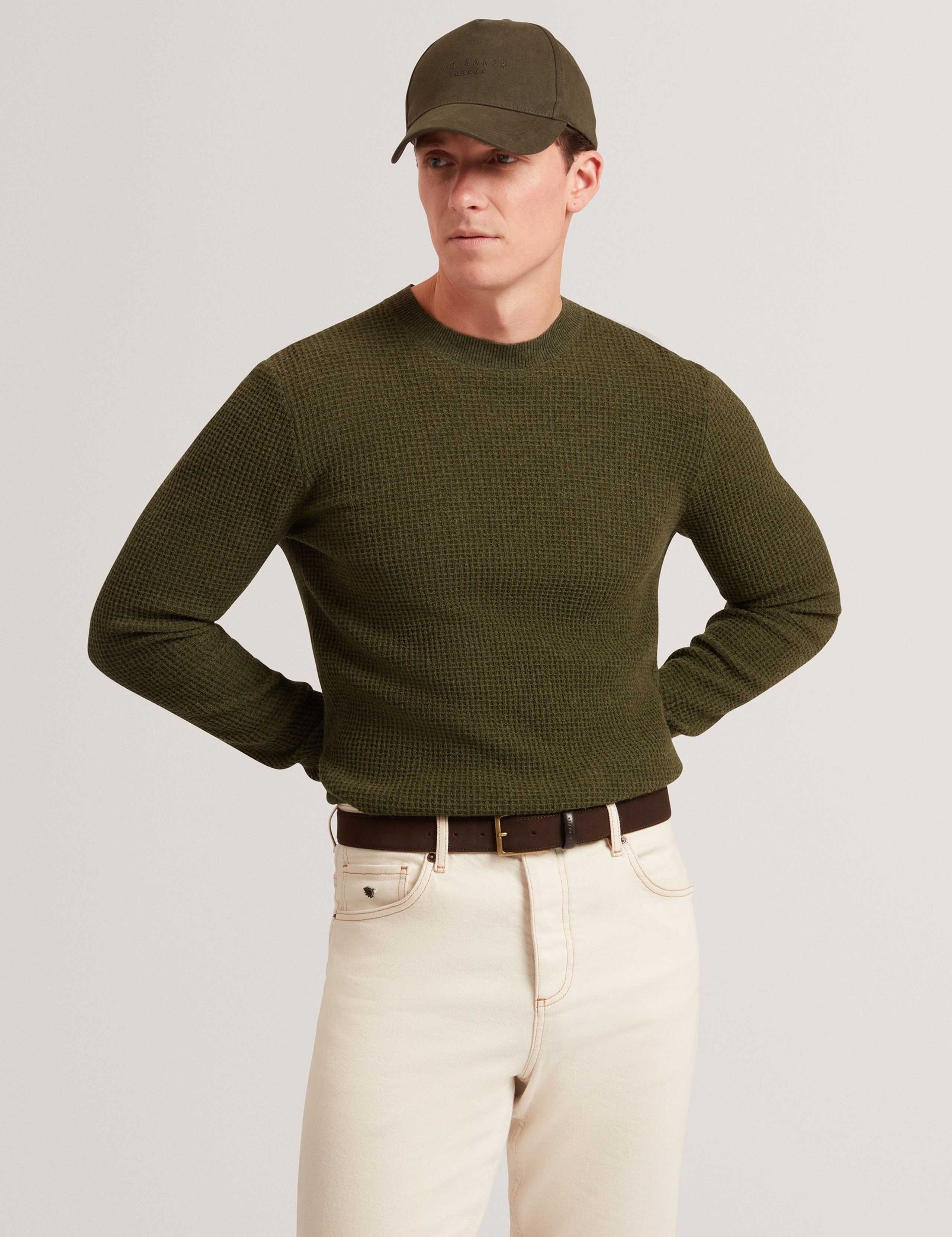 Wool Rich Waffle Stitch Crew Neck Jumper