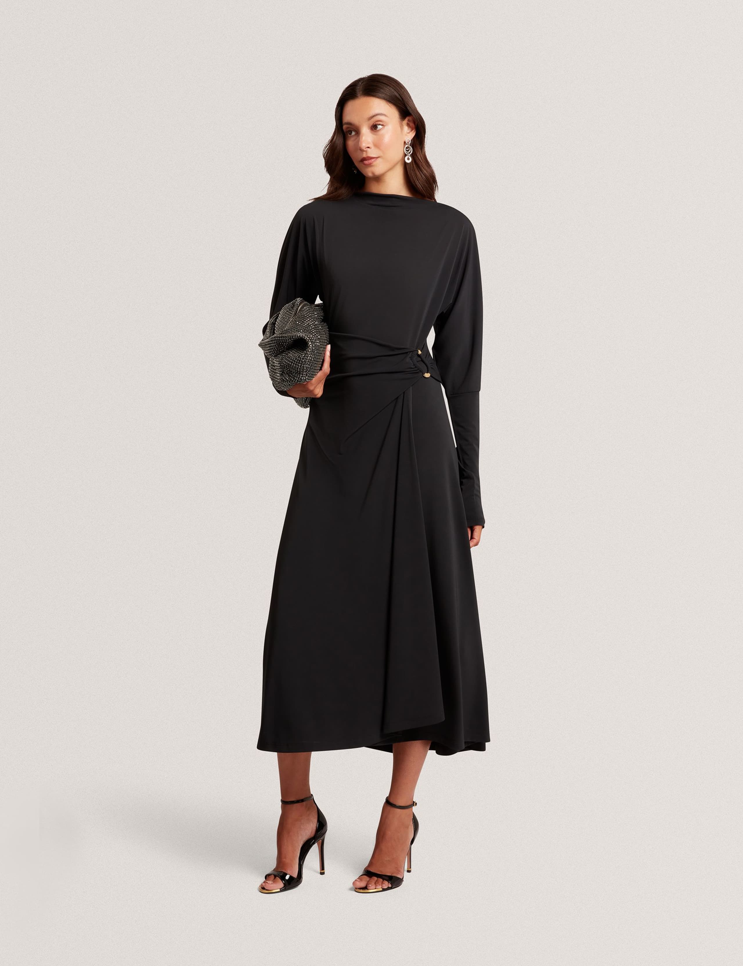 Jersey High Neck Midi Wrap Dress