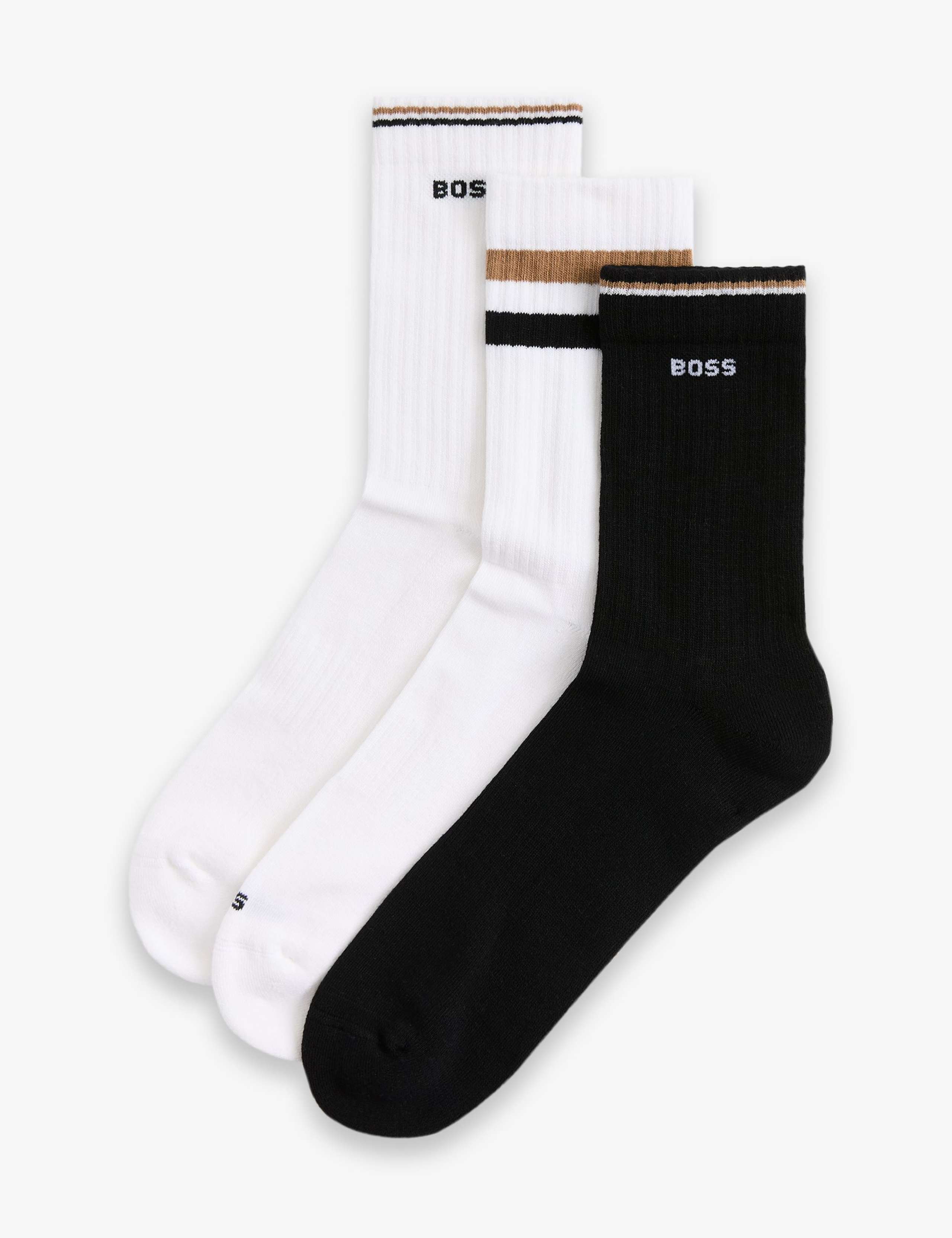 3 Pack Logo Stripe Cotton Blend Quarter Socks