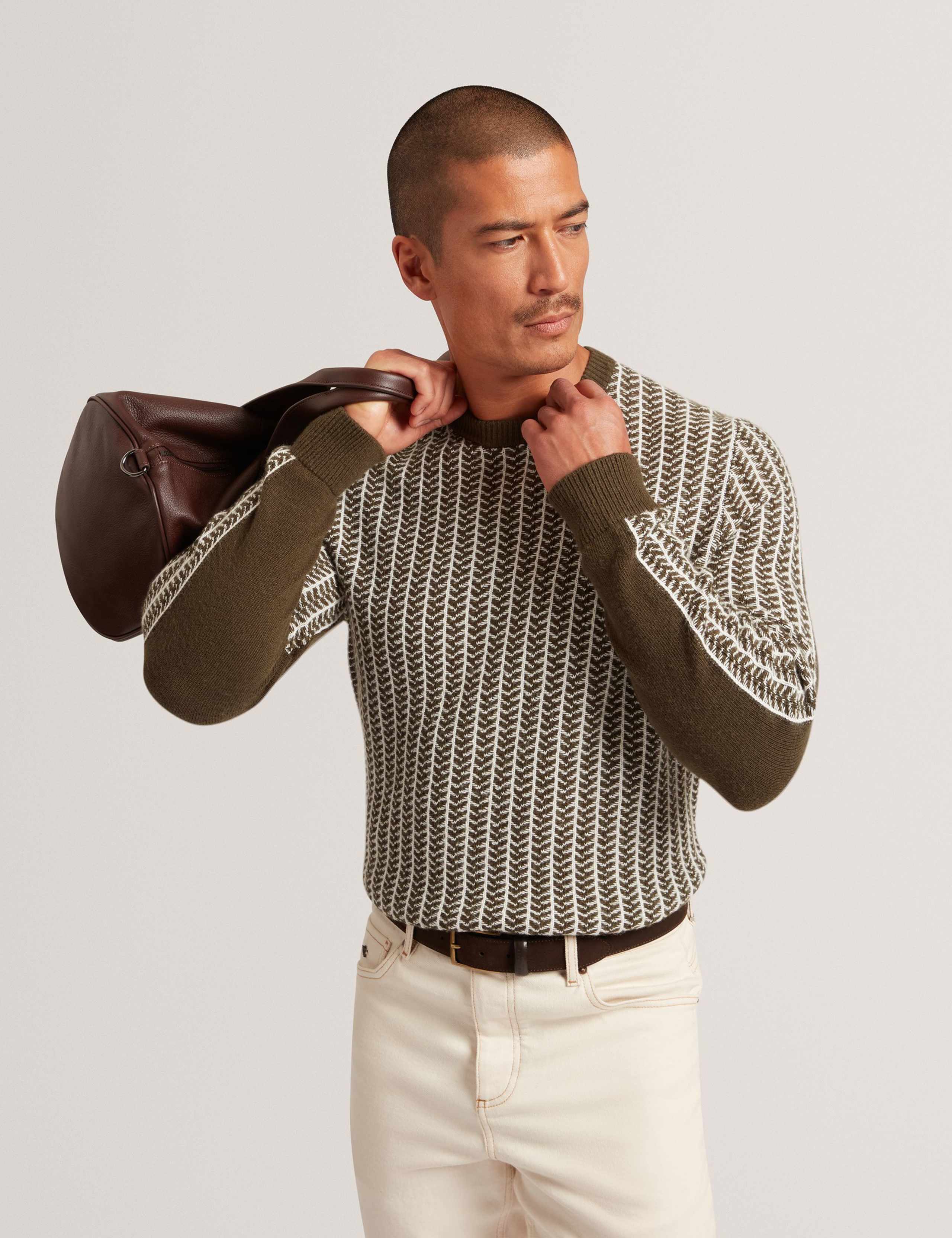 Striped Crew Neck Jumper with Cashmere