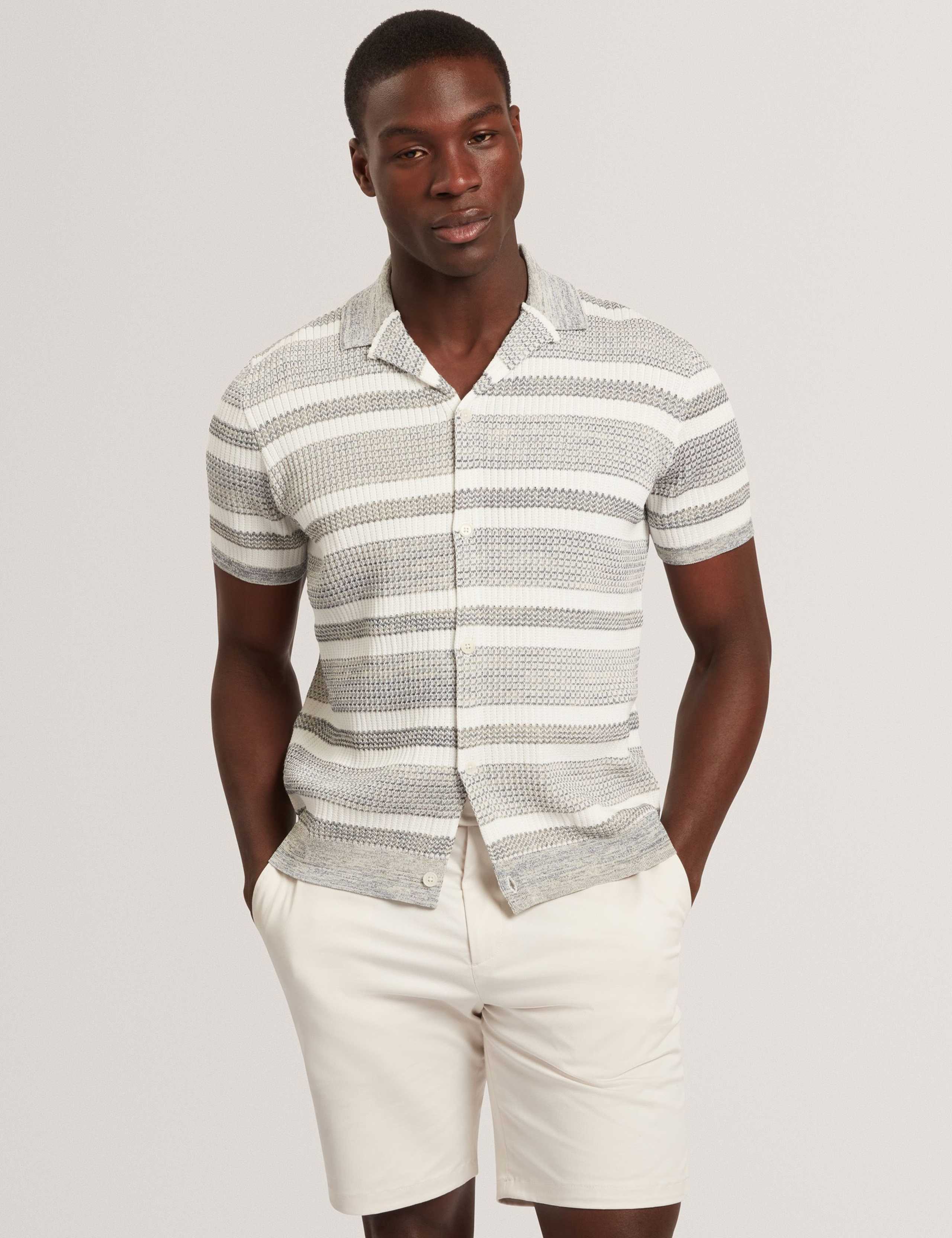 Striped Collared Neck Knitted Shirt