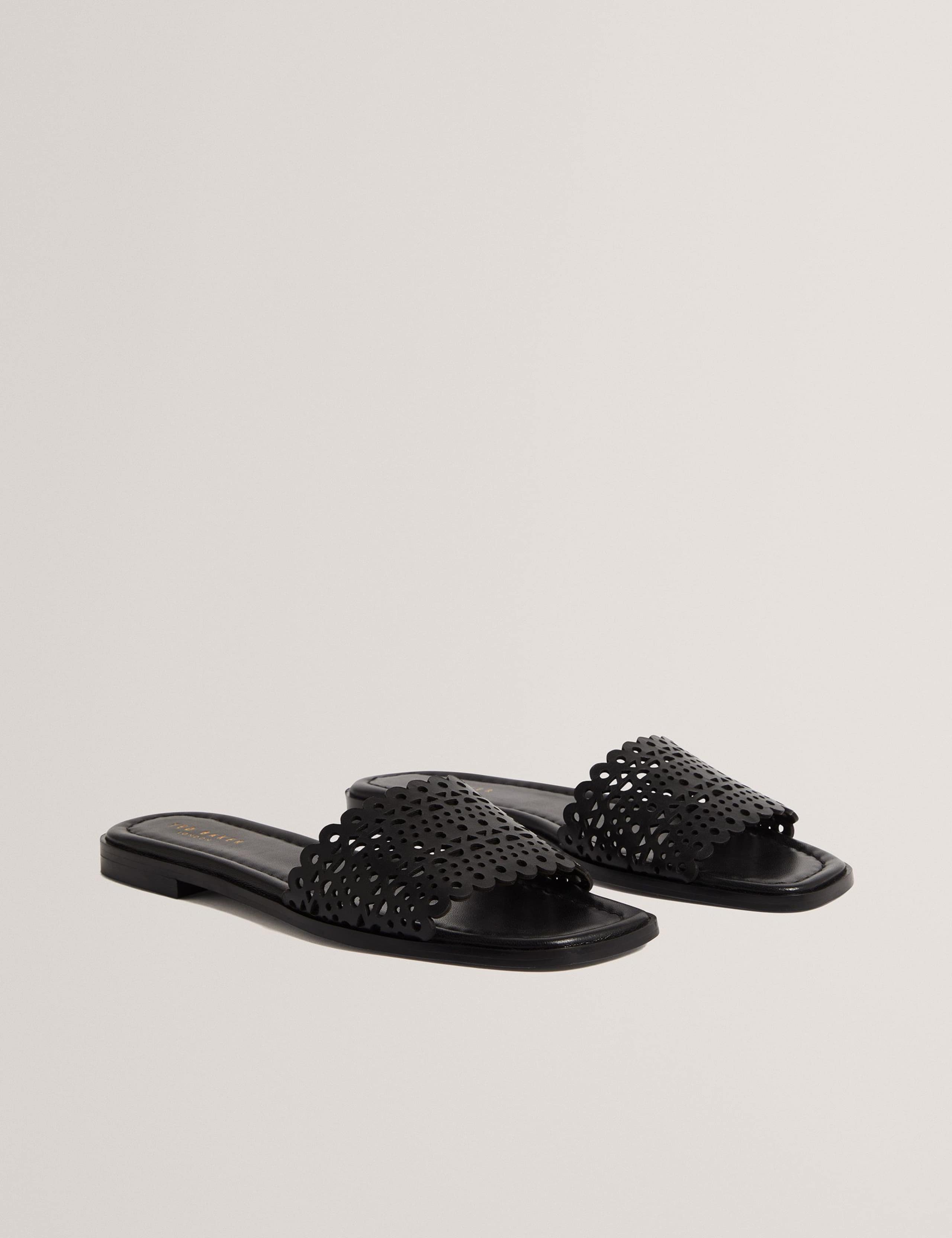 Leather Laser Cut Detail Flat Sliders