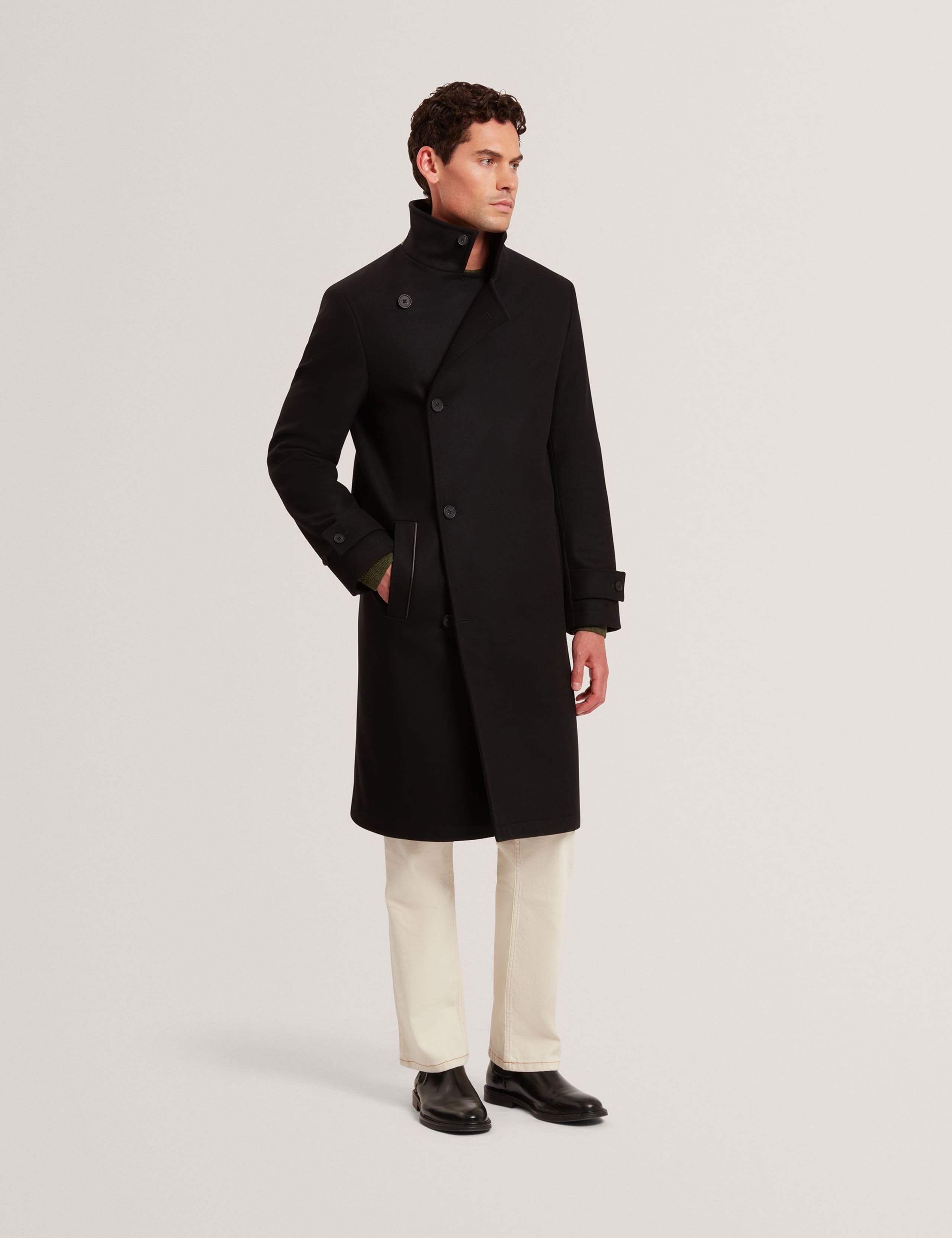 Wool Rich Funnel Neck Wrap Coat