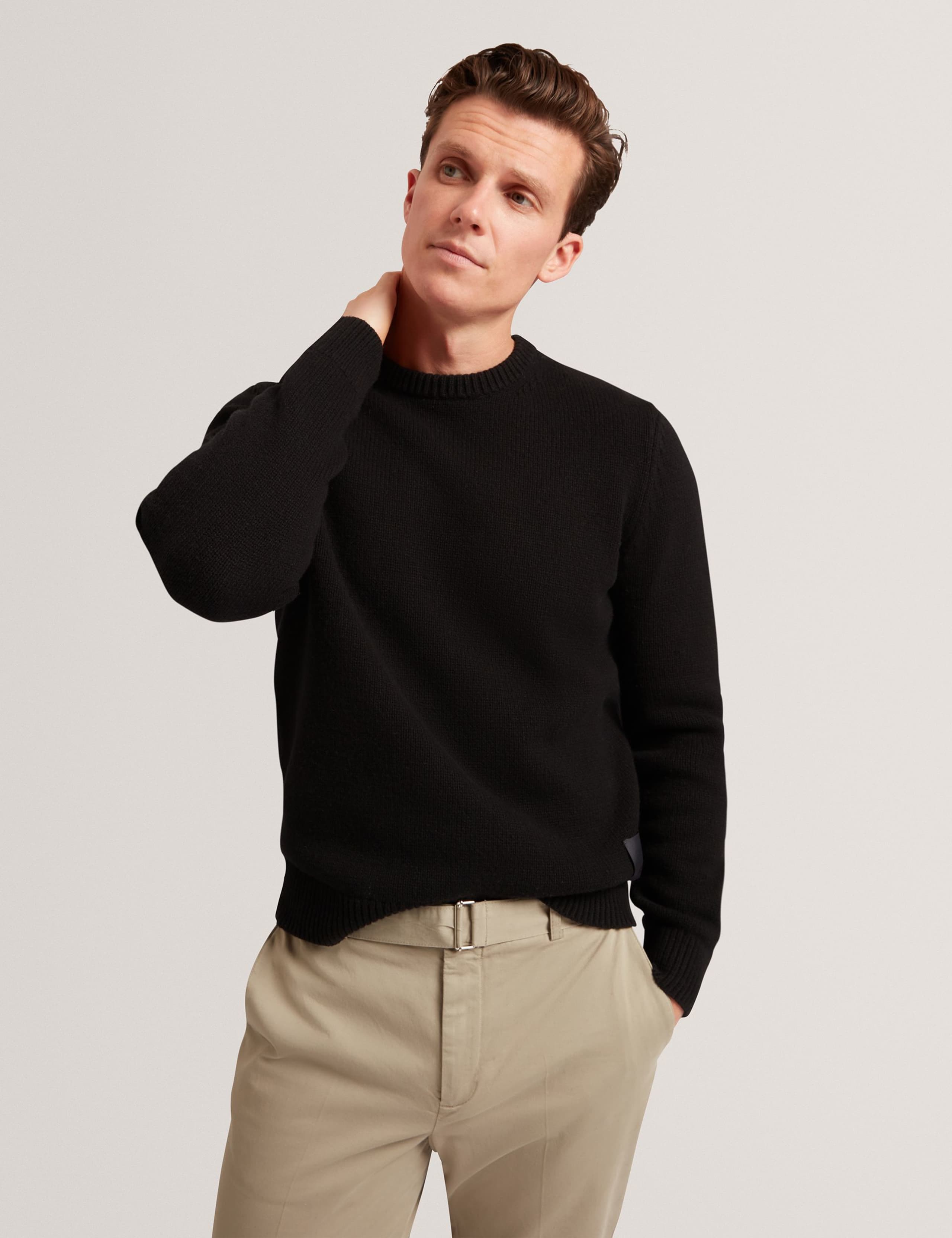 Wool Rich Logo Patch Crew Neck Jumper