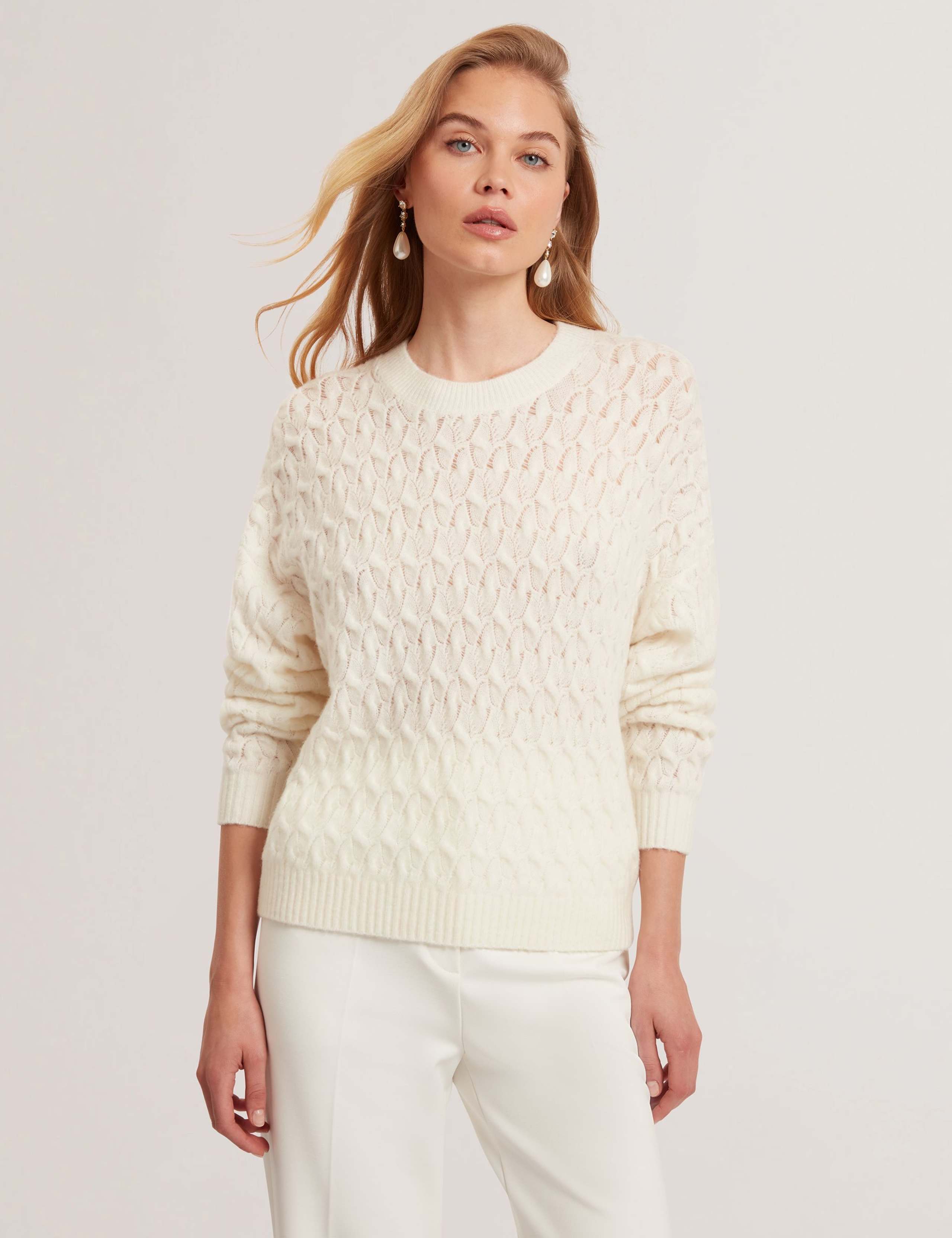 Wool Rich Pointell Crew Neck Jumper