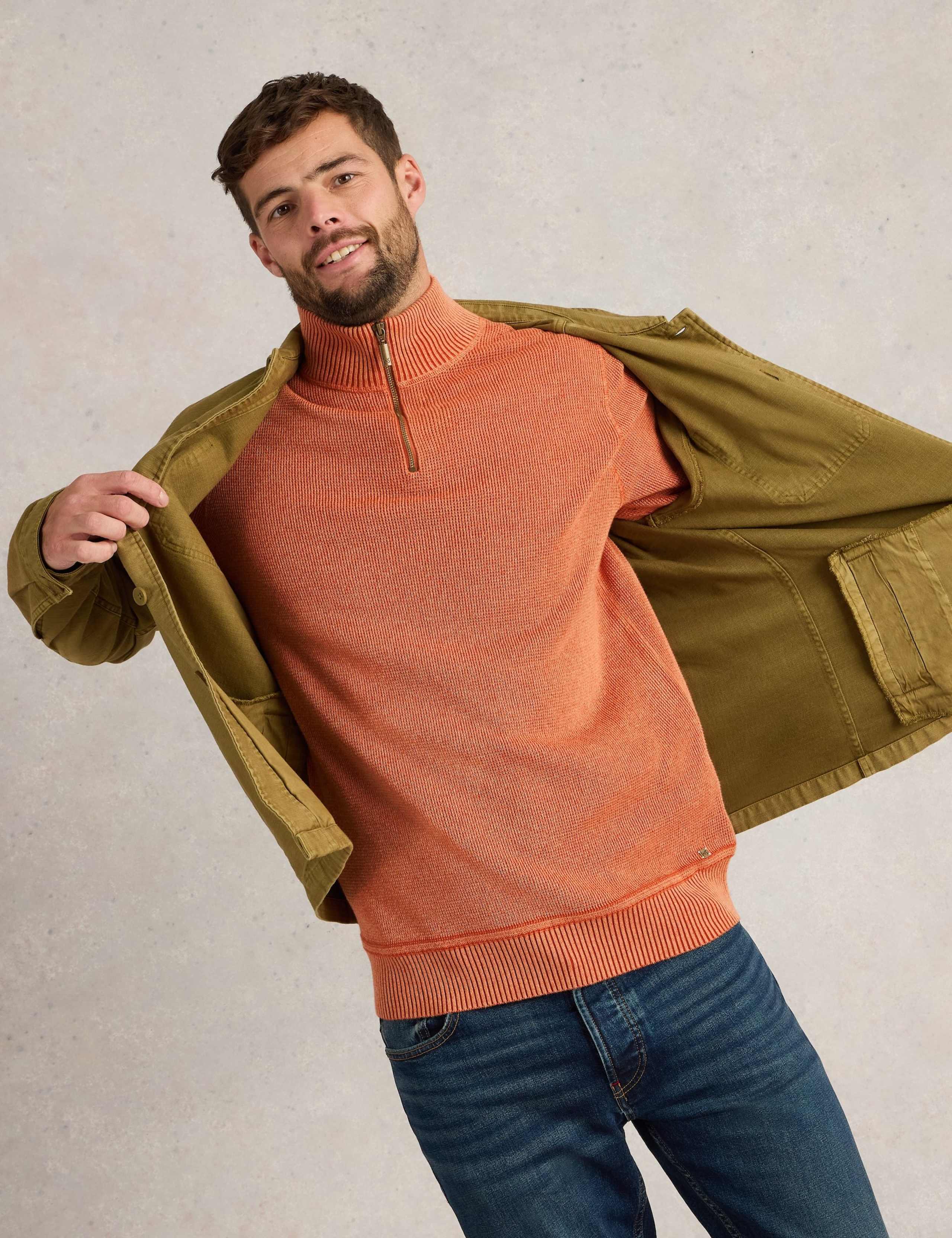 Pure Cotton Textured Half Zip Jumper