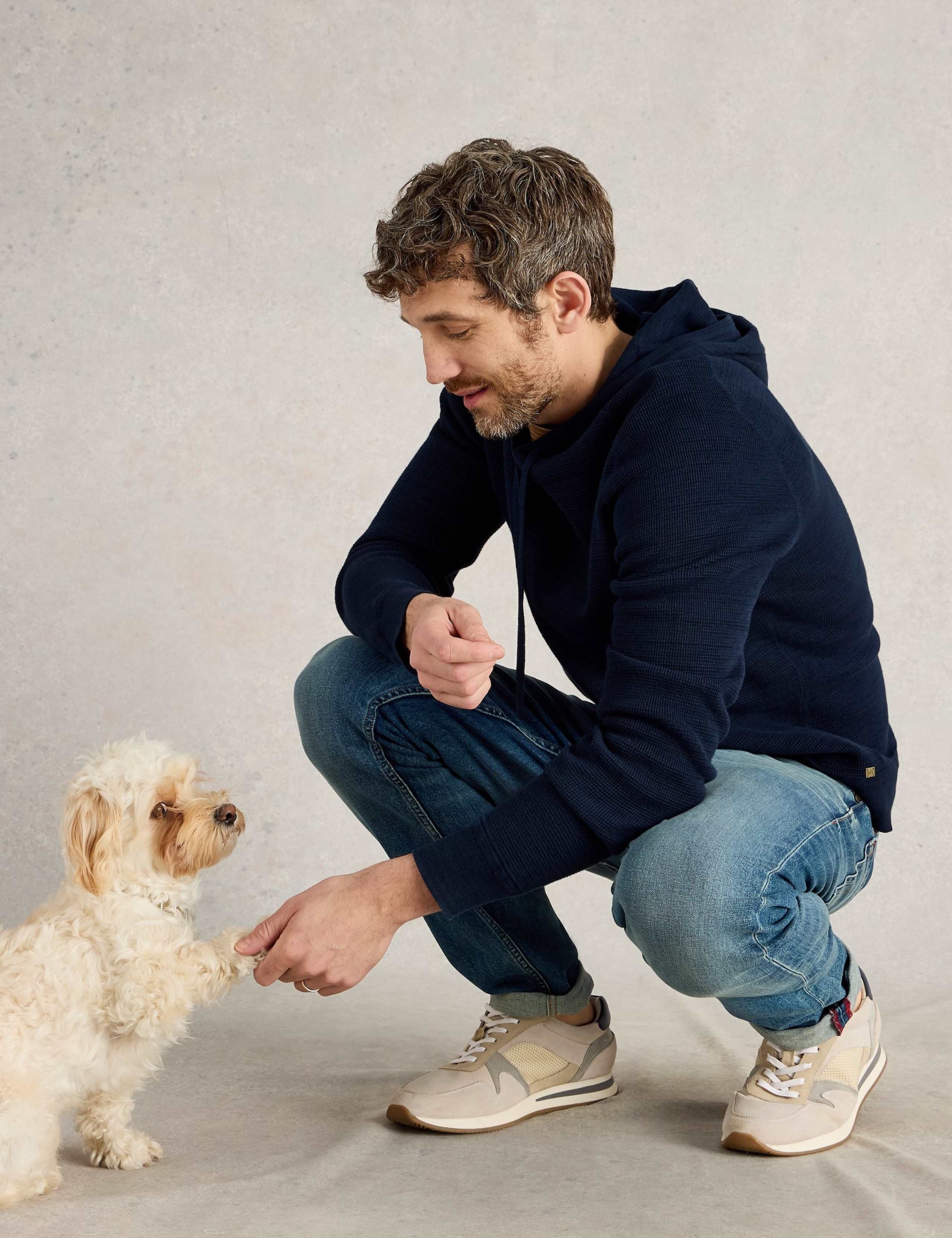 Pure Cotton Textured Hooded Jumper