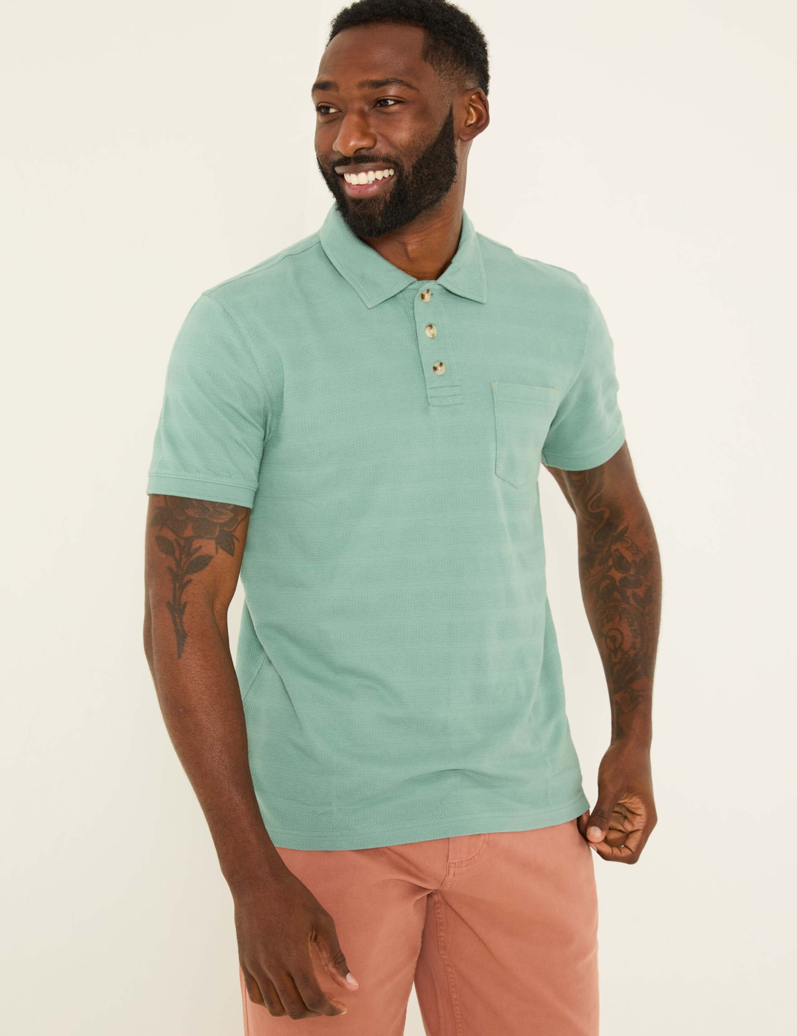 Pure Cotton Jacquard Striped Polo Shirt