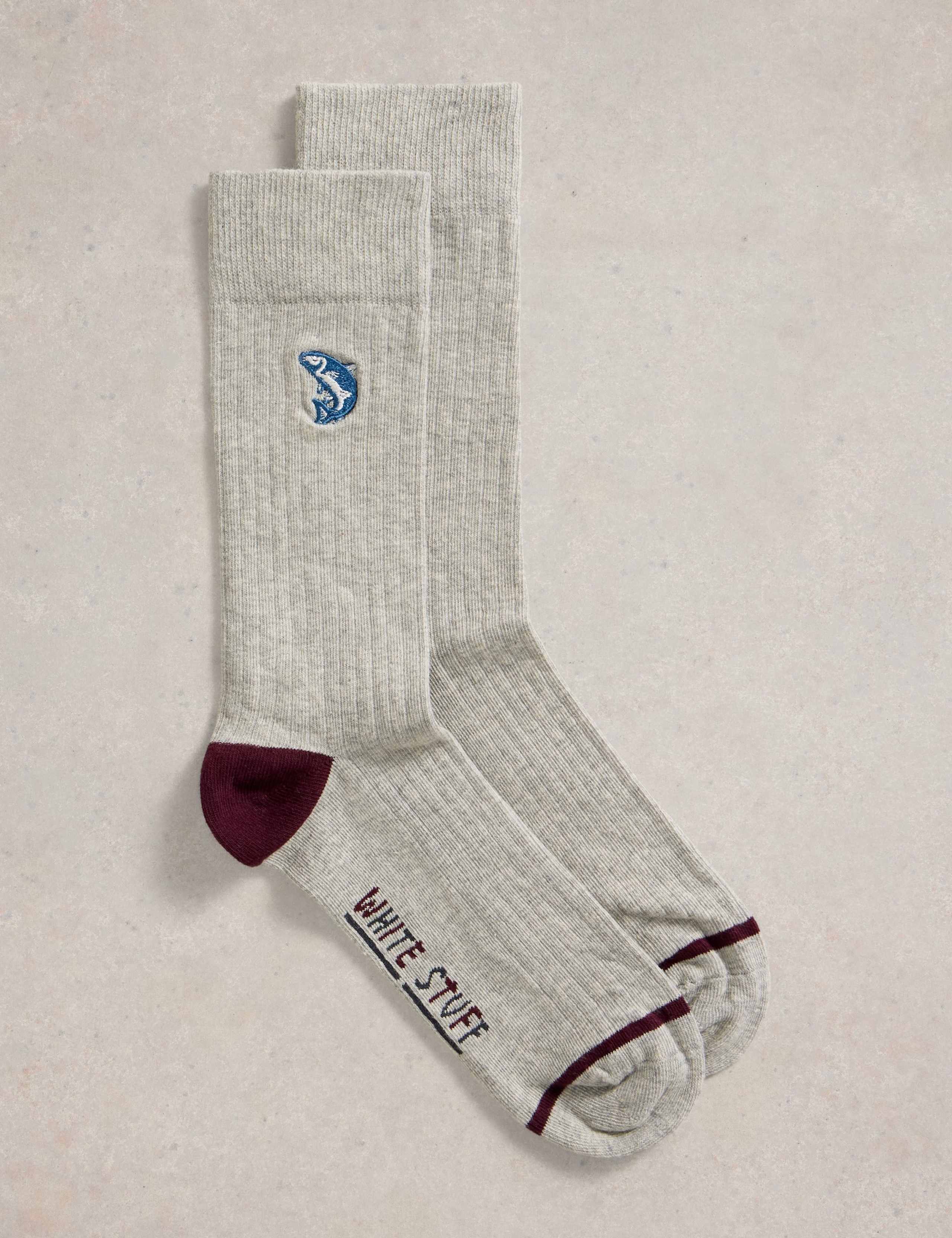 Cotton Rich Embroidered Ribbed Ankle High Socks