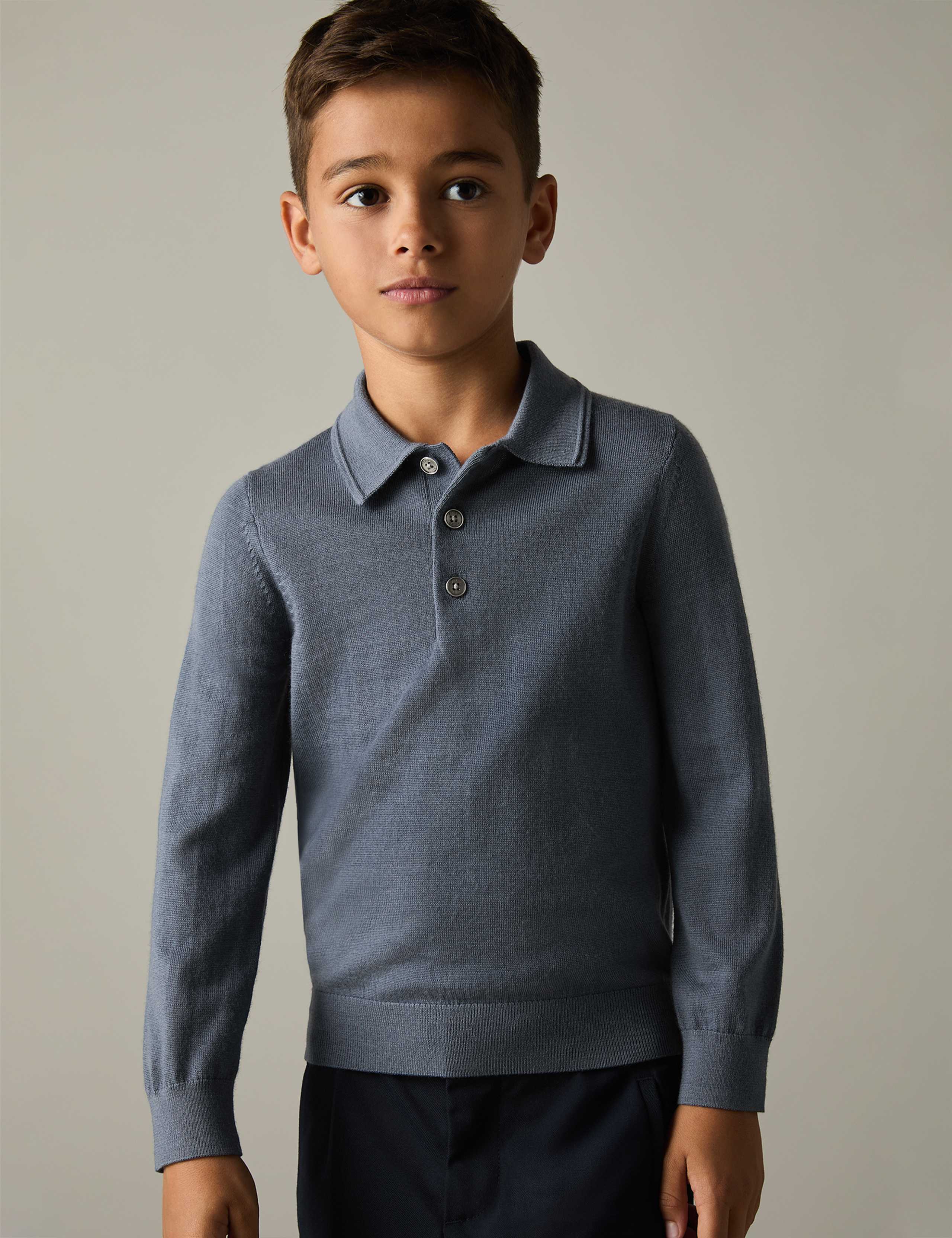 Pure Merino Wool Knitted Polo Shirt (3-14 Yrs)