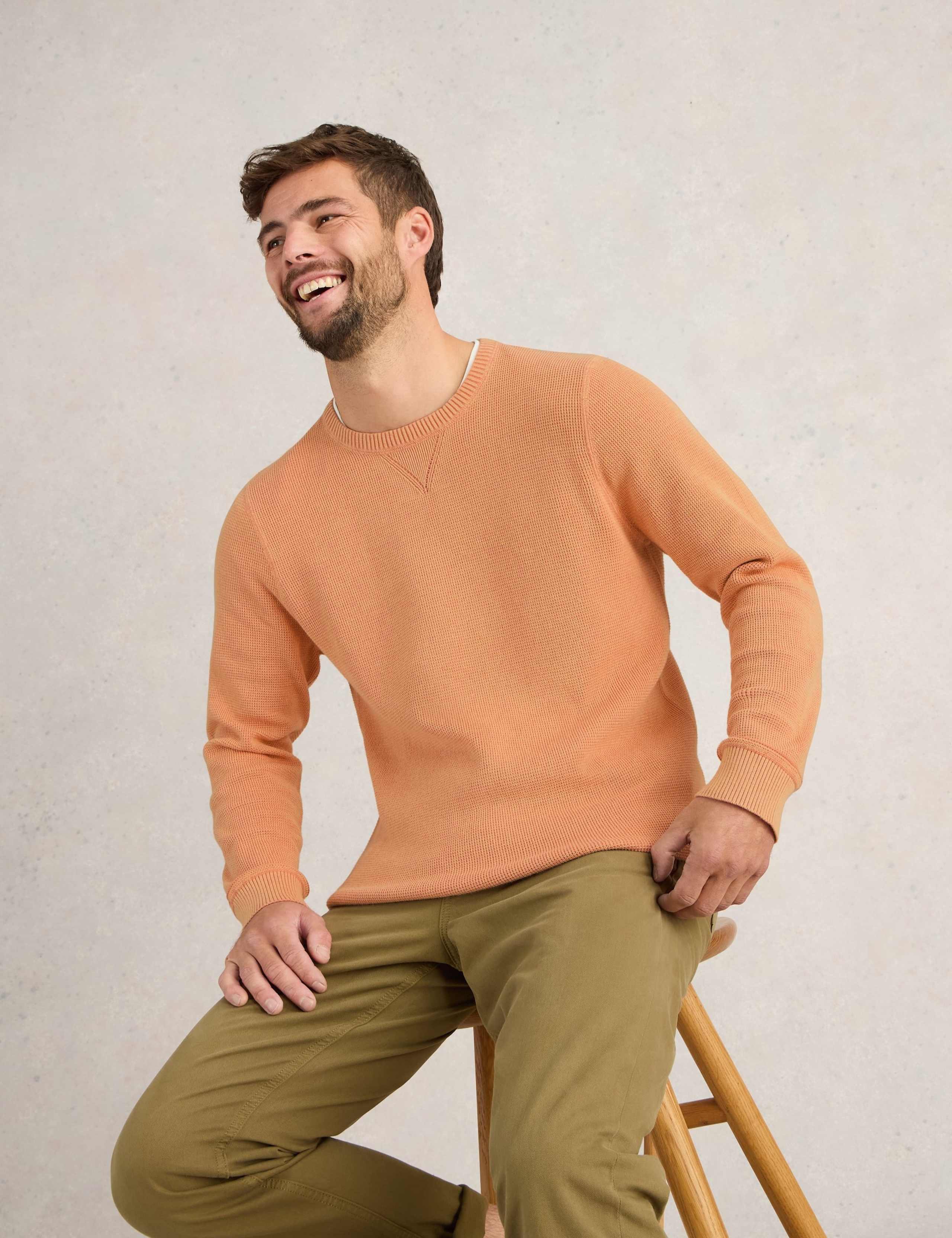 Pure Cotton Textured Crew Neck Jumper