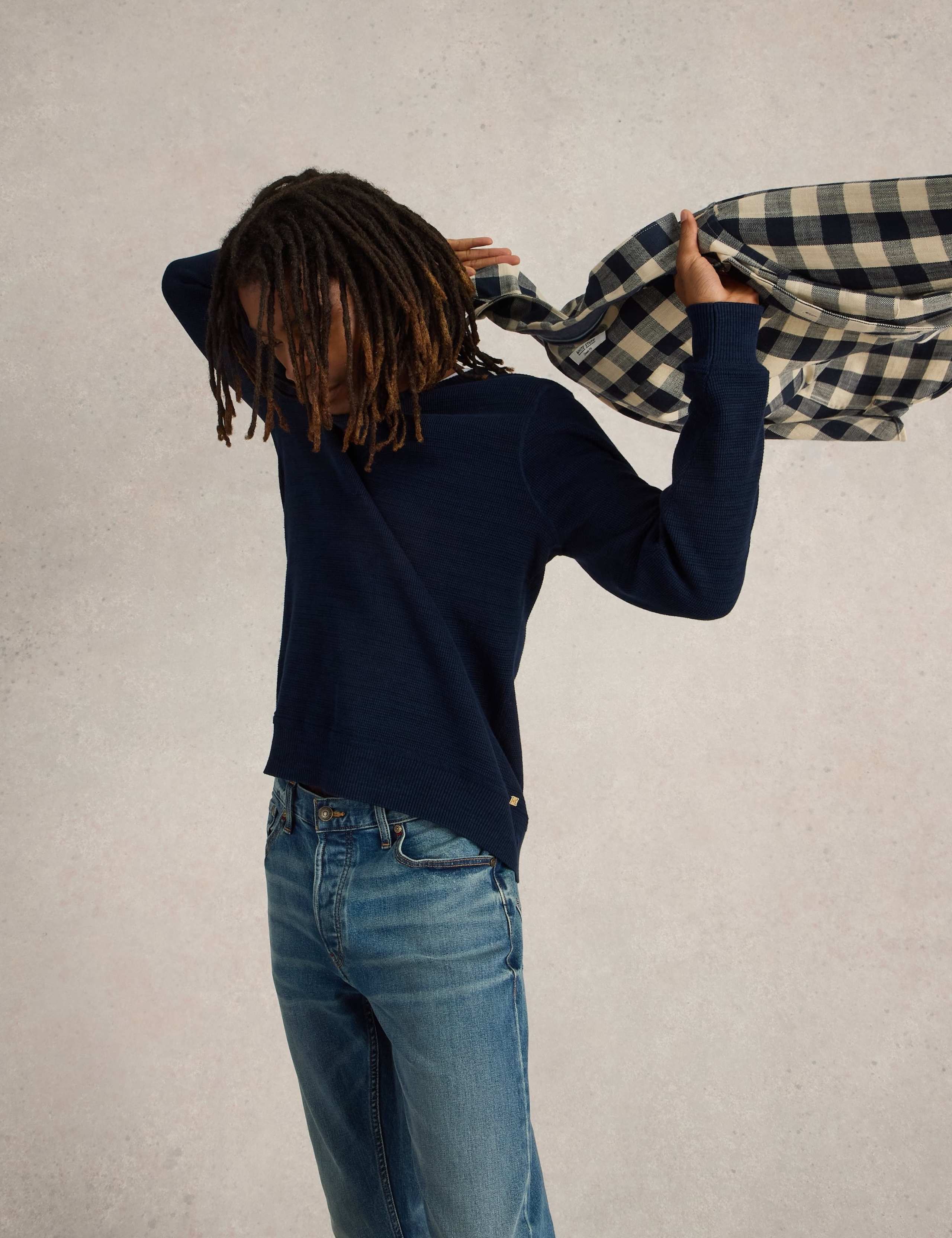 Pure Cotton Textured Crew Neck Jumper