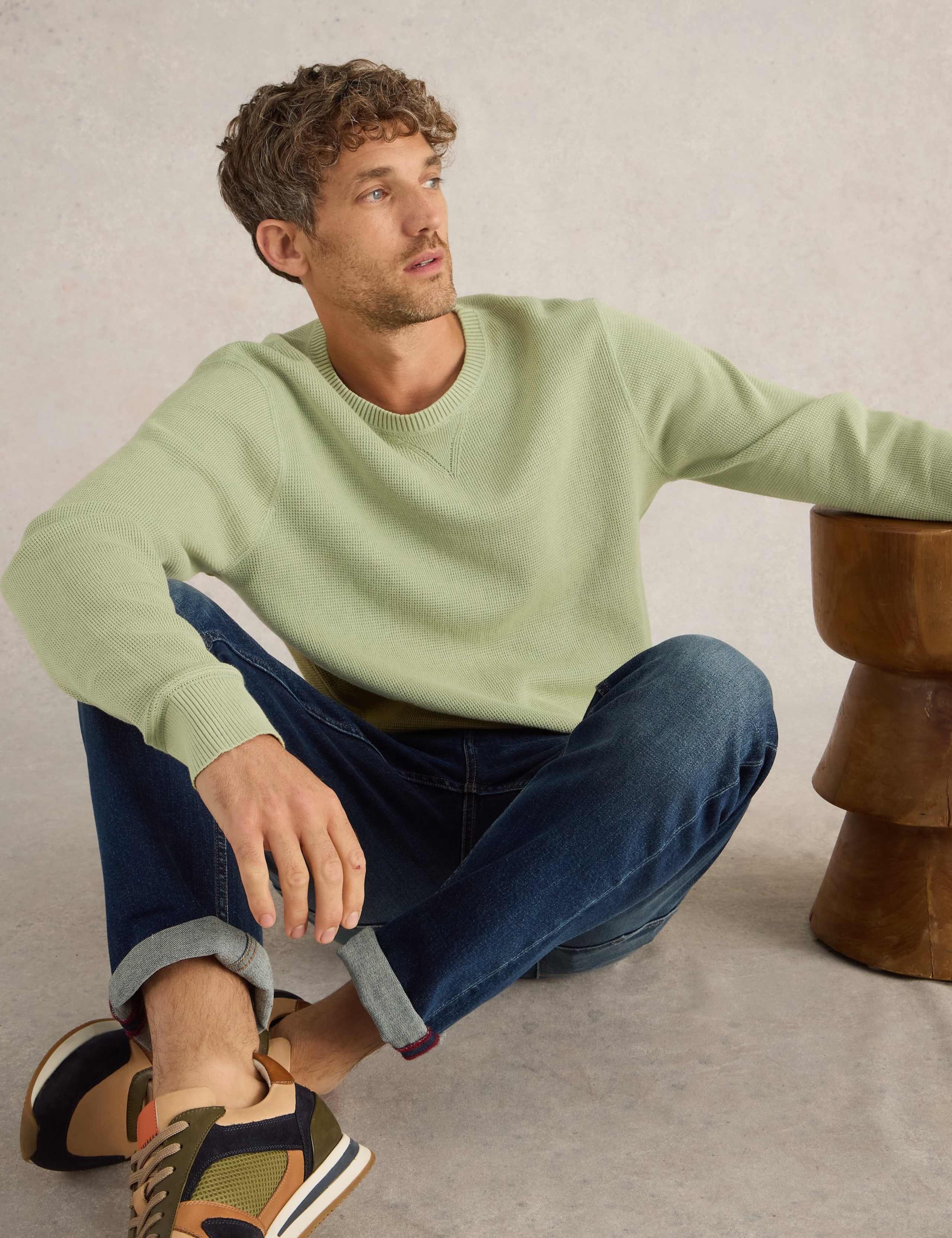 Pure Cotton Textured Crew Neck Jumper