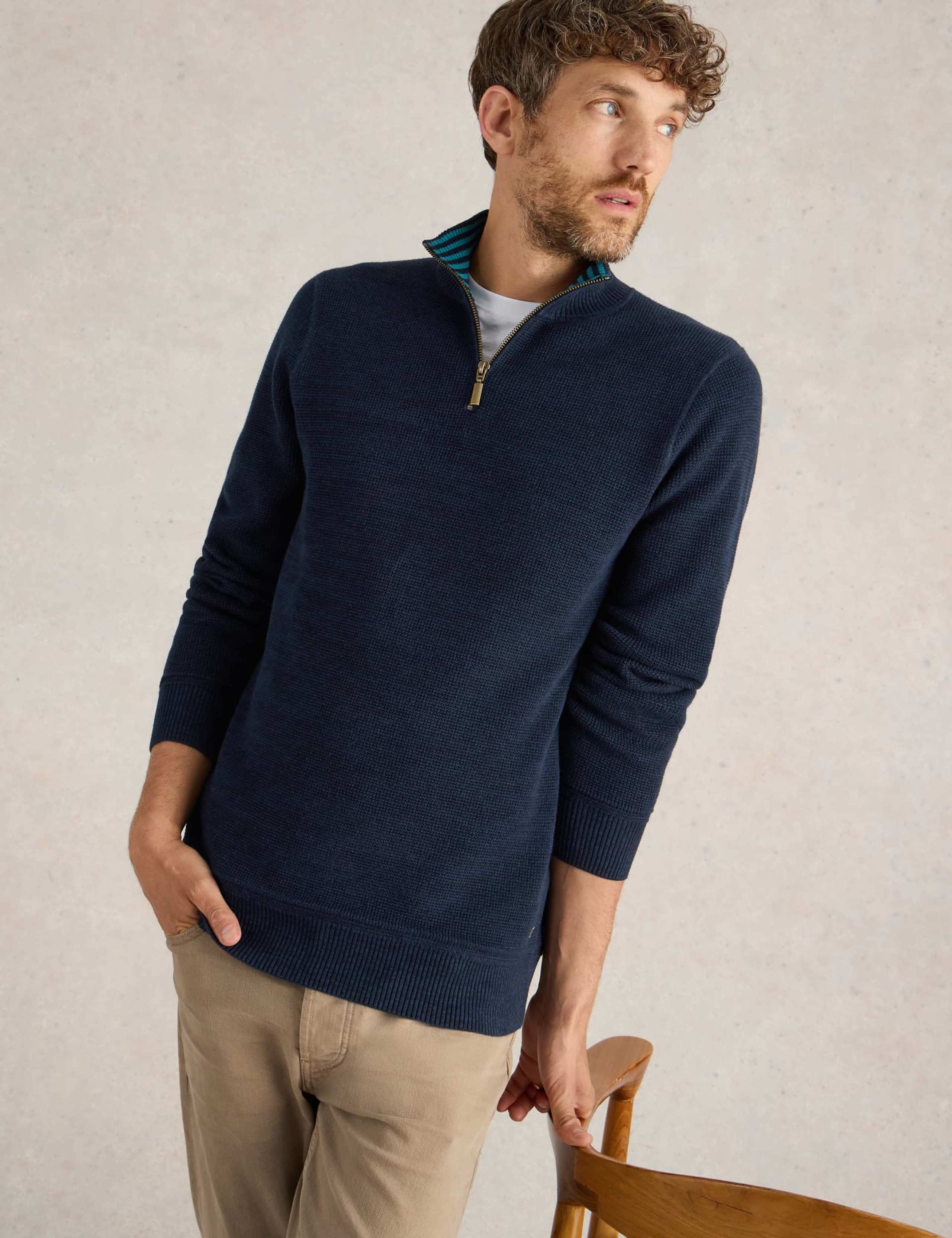Pure Cotton Textured Half Zip Jumper