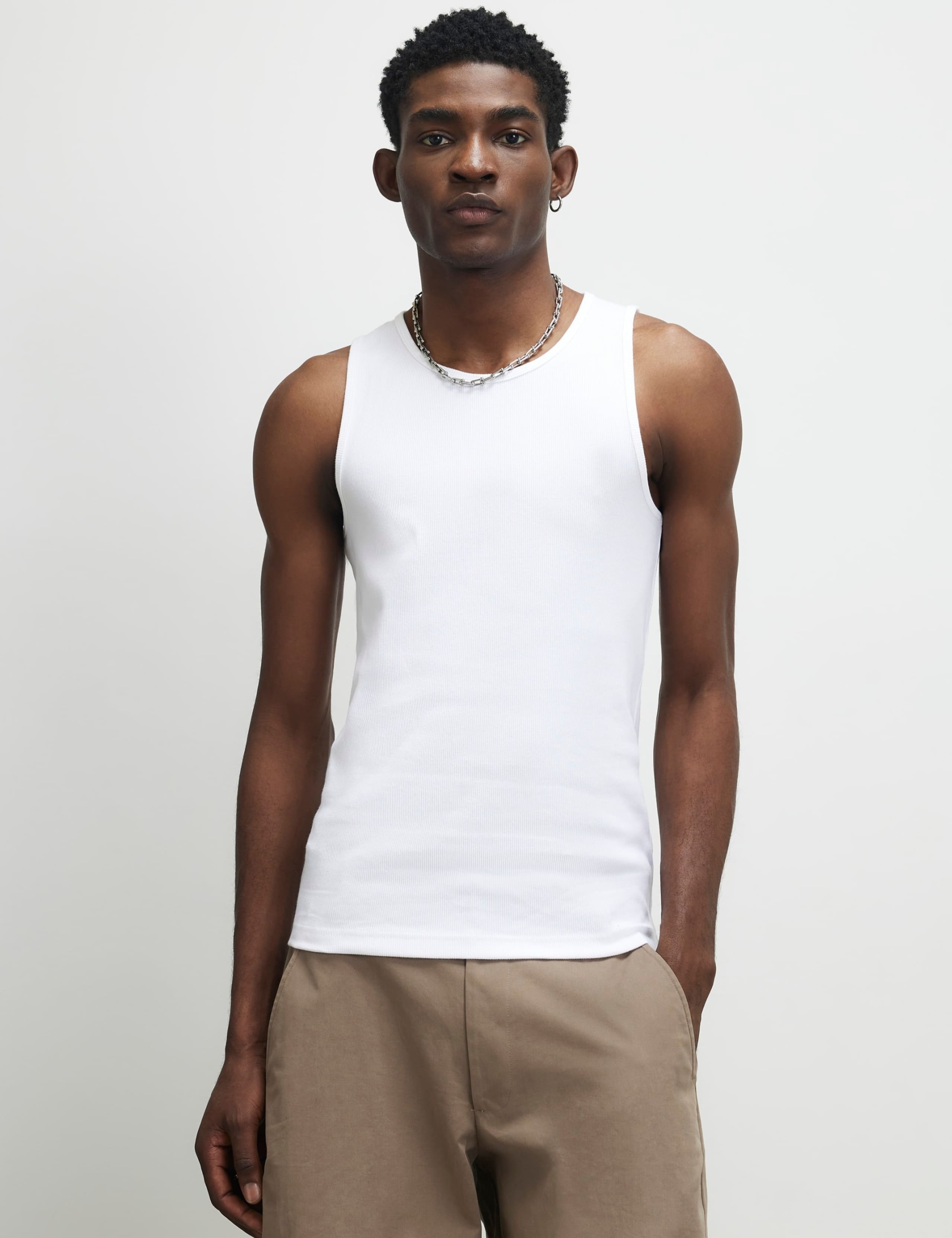 3 Pack Cotton Rich Ribbed Sleeveless Vests