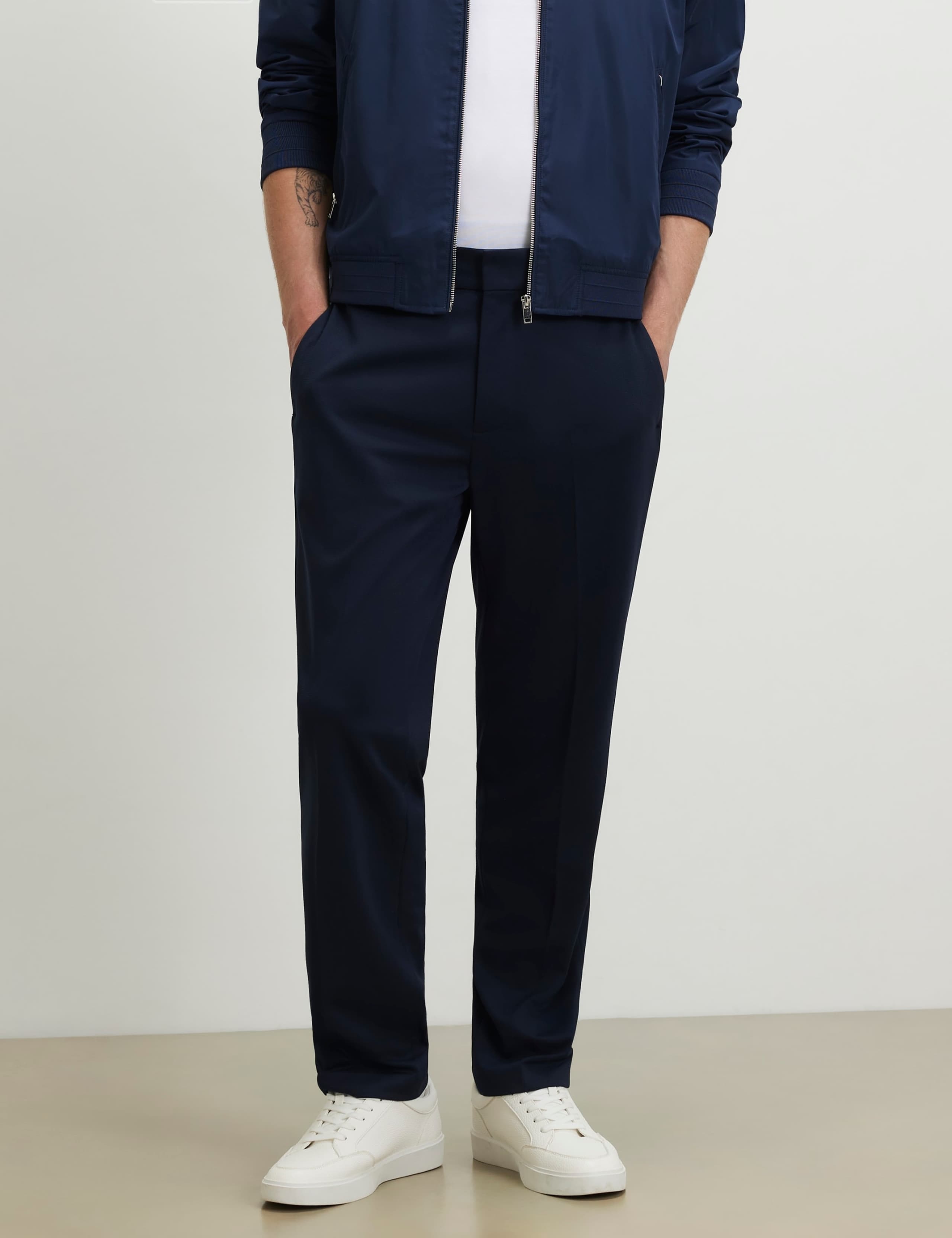 Slim Fit Textured Lightweight Stretch Trousers