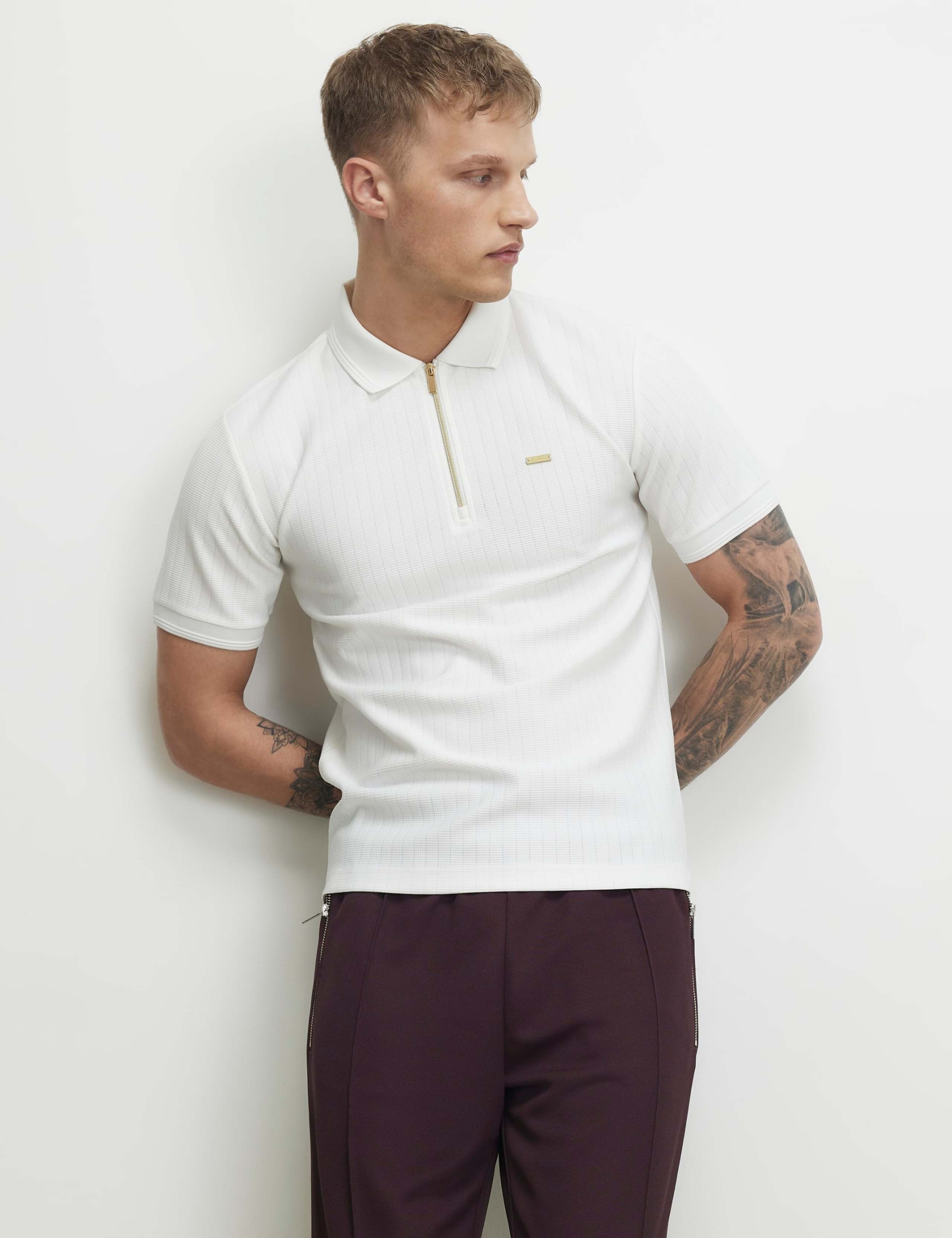 Textured Half Zip Knitted Polo Shirt
