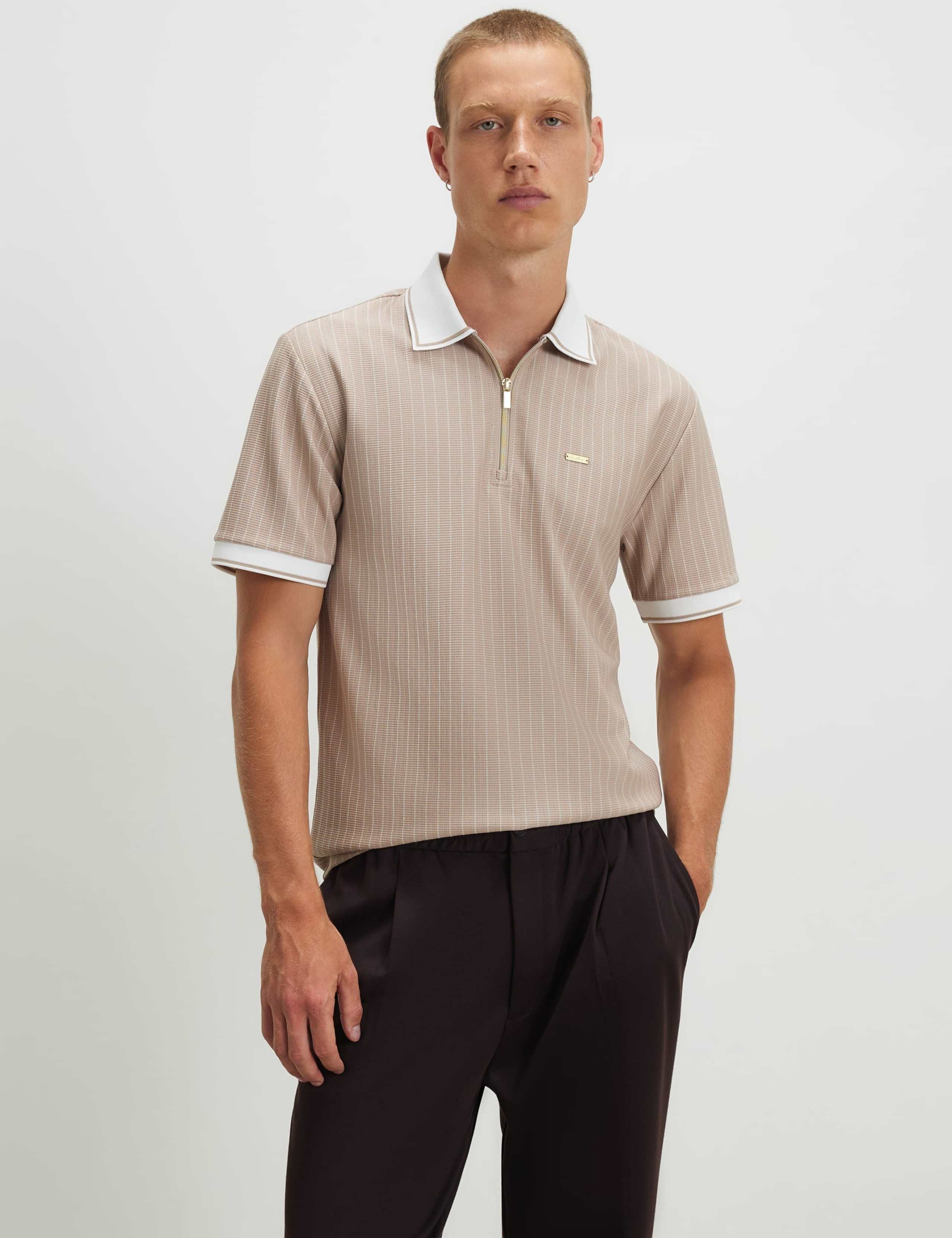 Striped Half Zip Polo Shirt