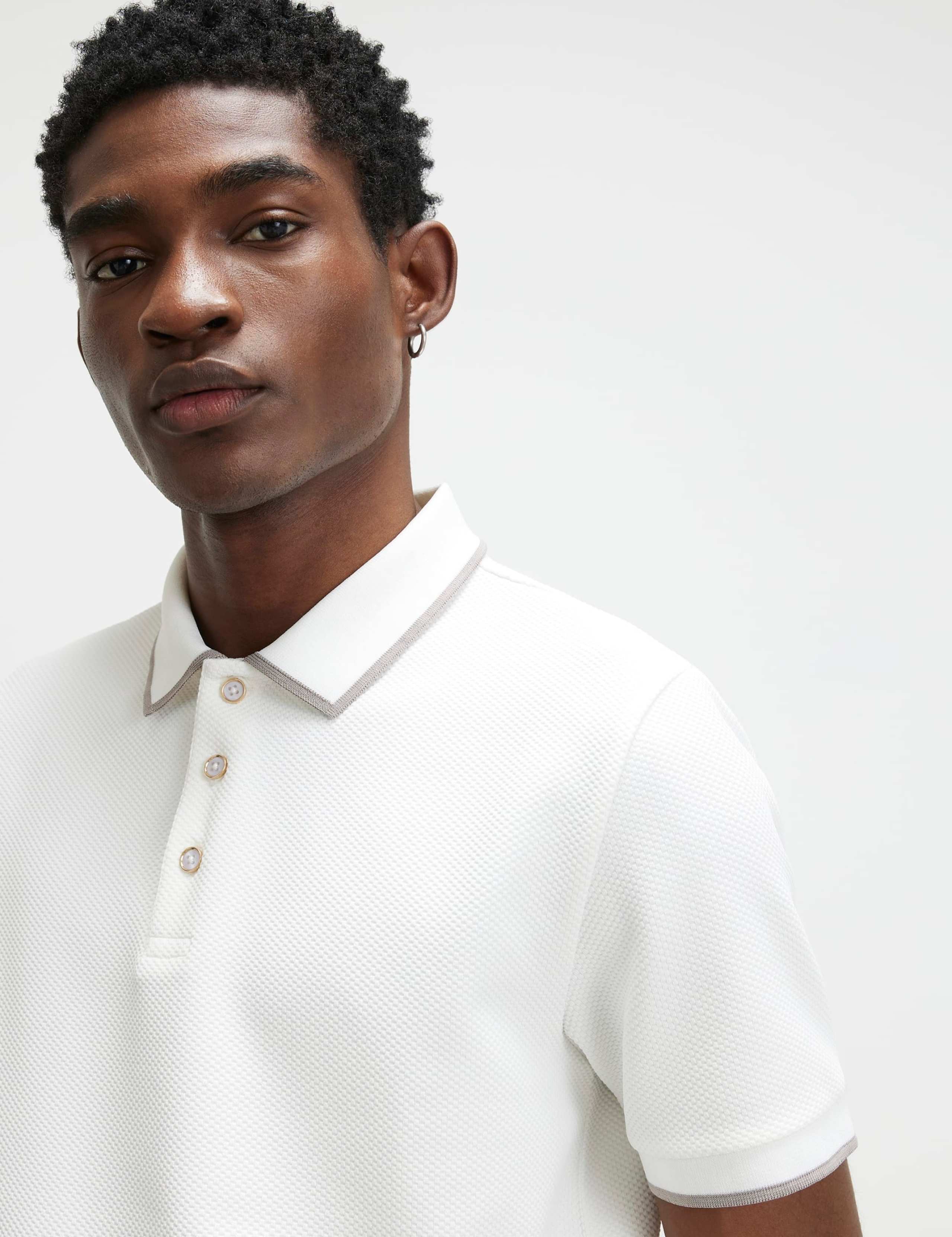 Slim Fit Textured Tipped Polo Shirt