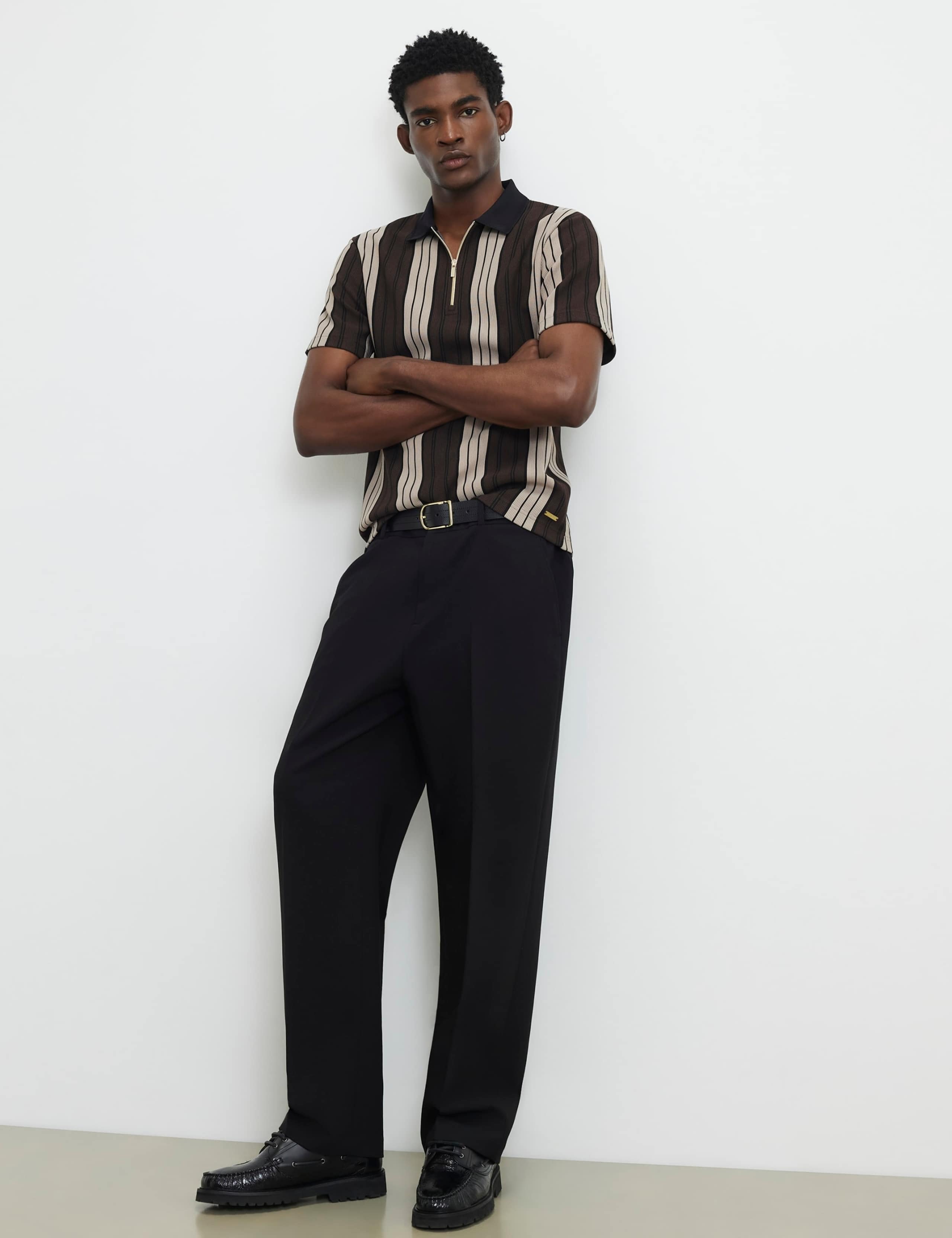 Striped Half Zip Knitted Polo Shirt