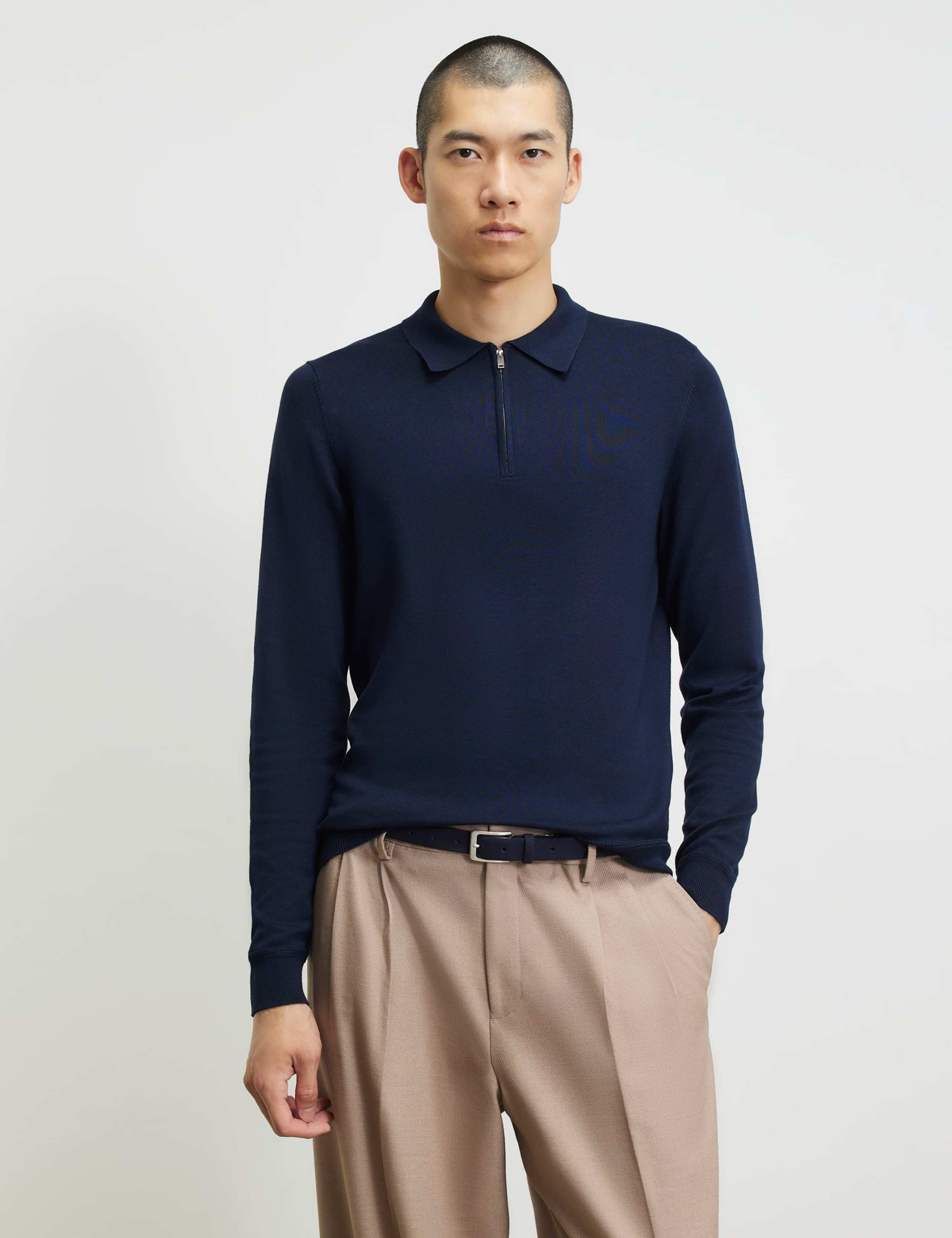 Slim Fit Half Zip Long Sleeve Polo Shirt