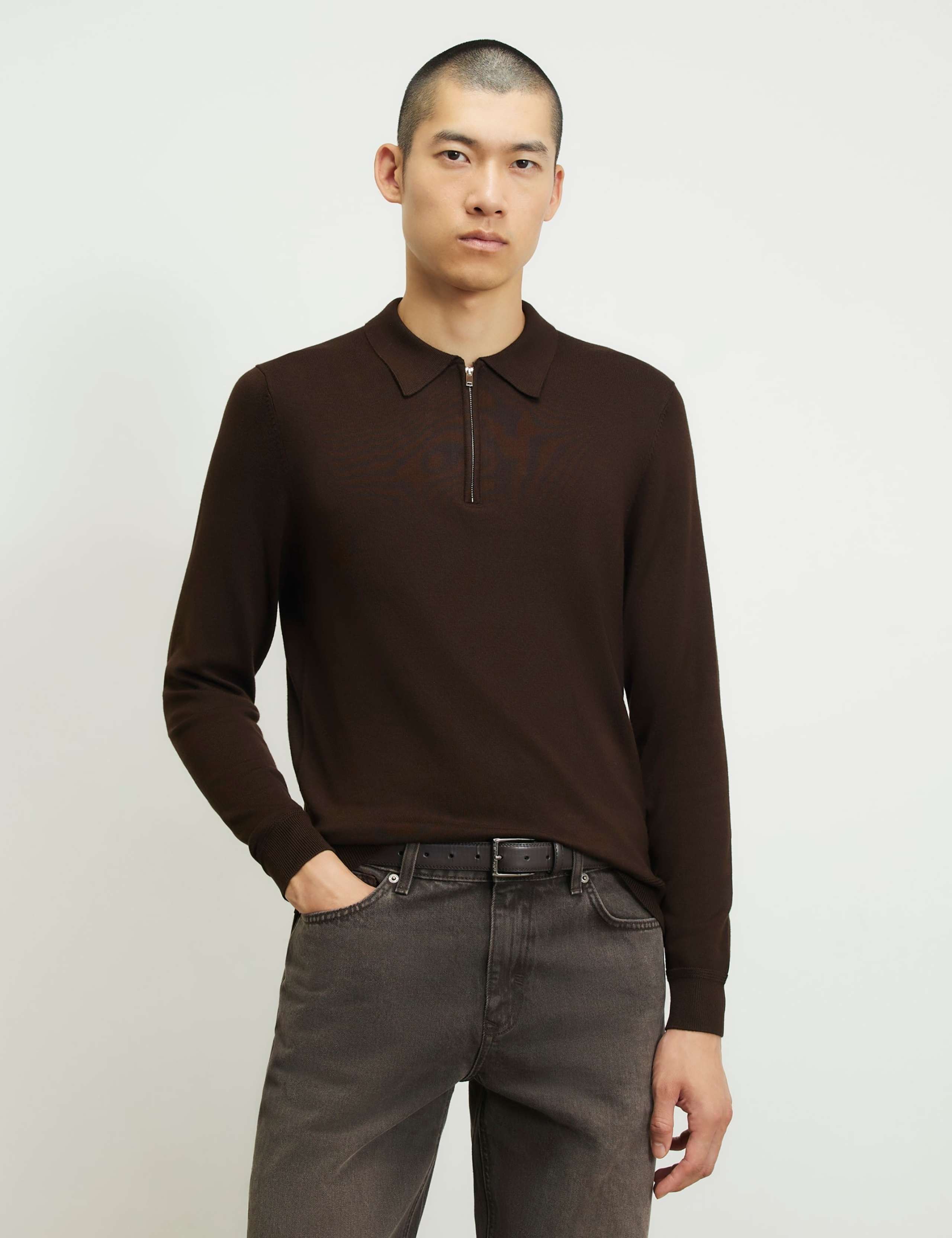 Slim Fit Half Zip Long Sleeve Polo Shirt