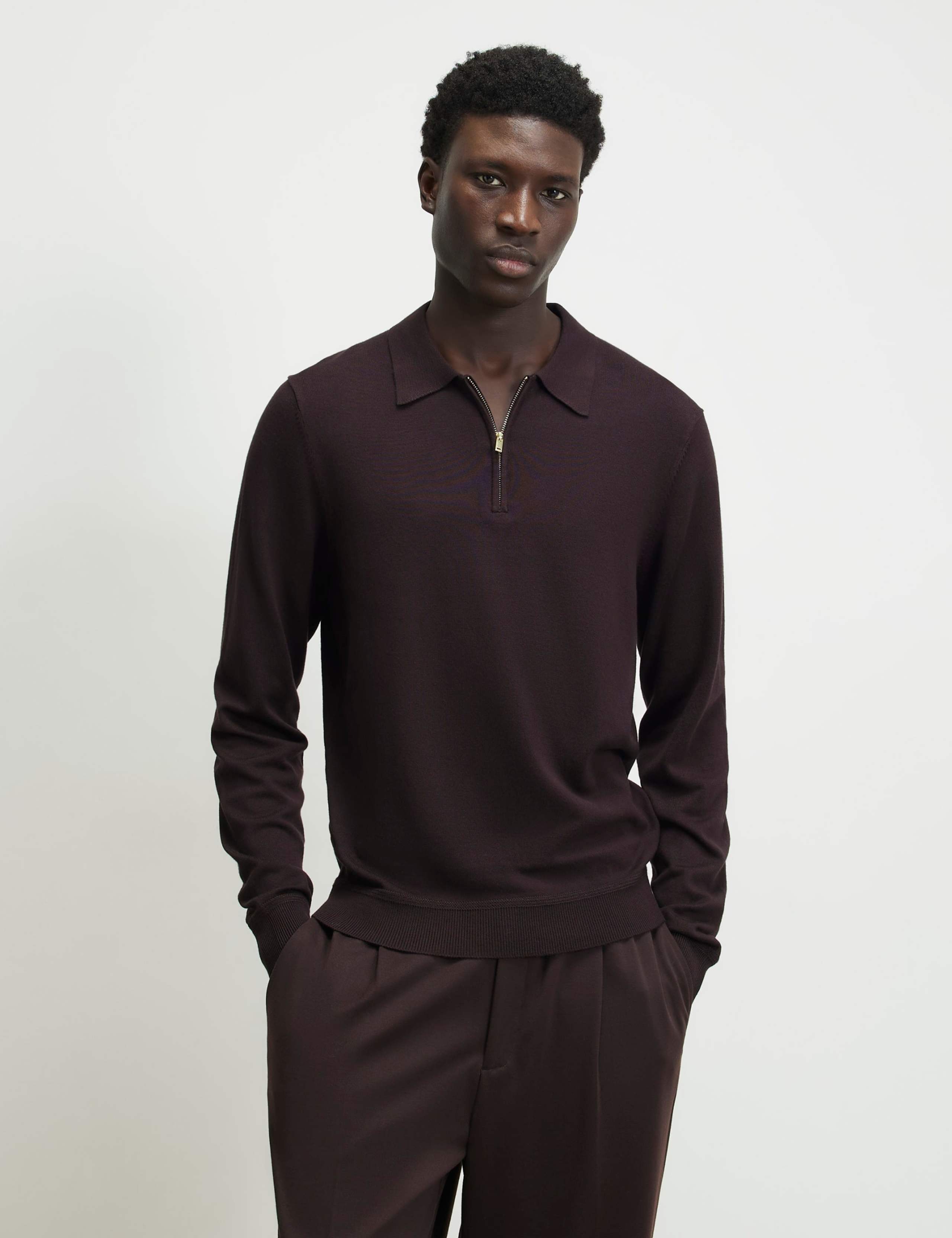Slim Fit Half Zip Long Sleeve Polo Shirt