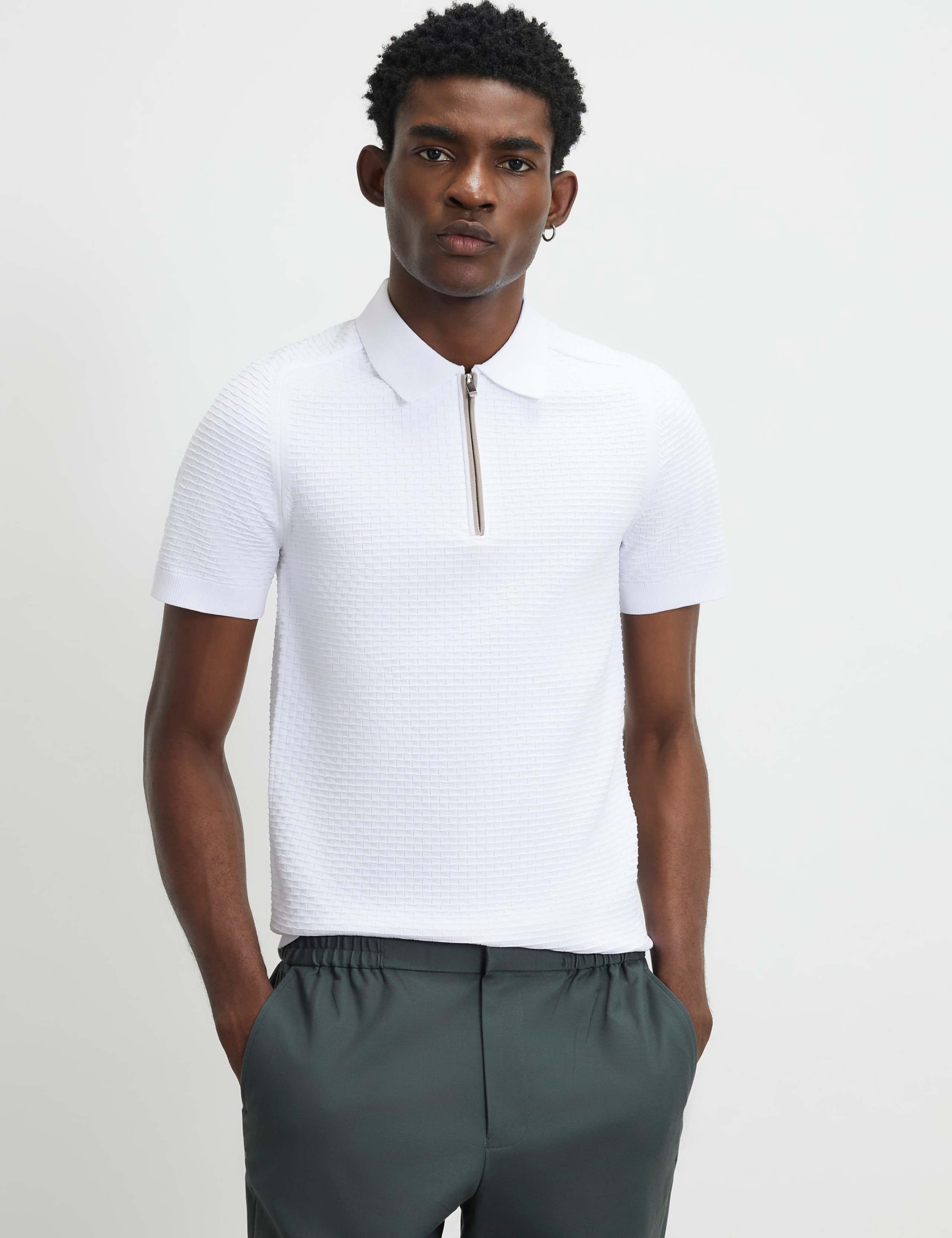 Textured Half Zip Knitted Polo Shirt