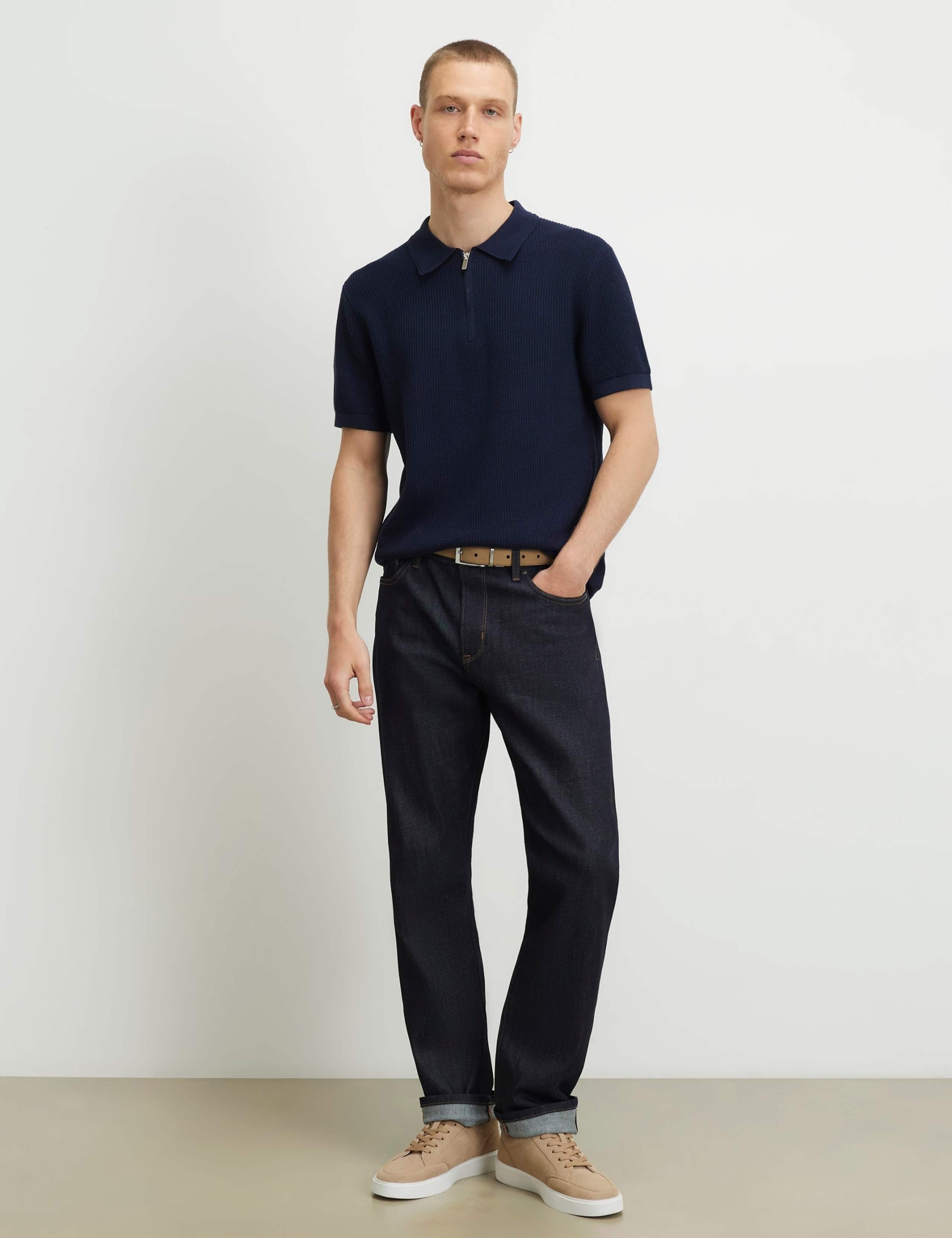 Pure Cotton Waffle Knitted Polo Shirt