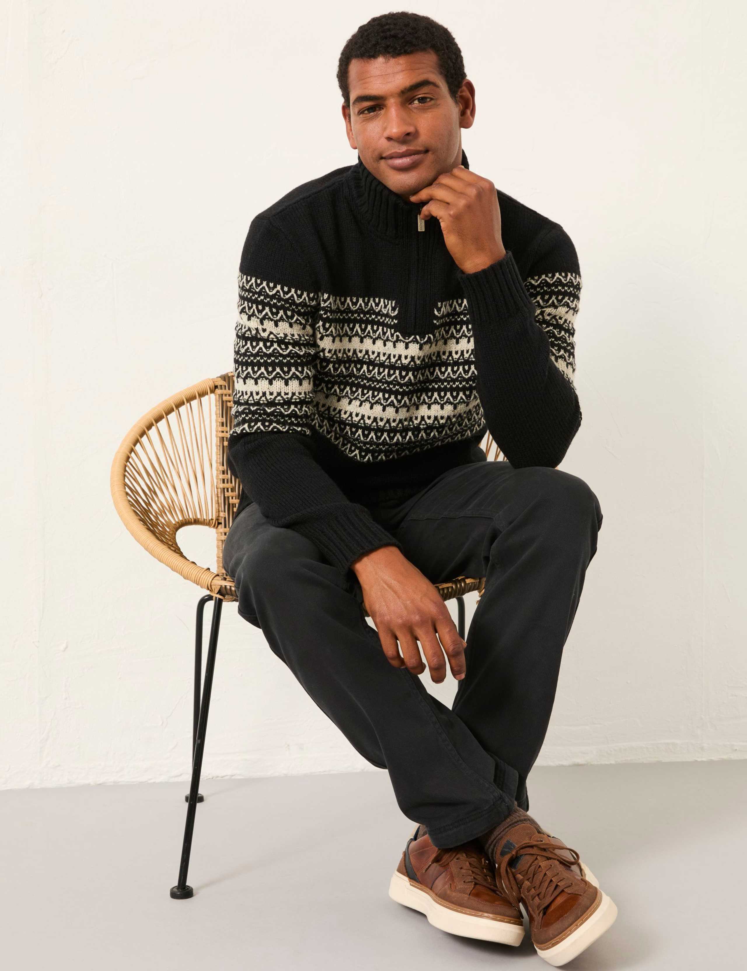 Wool Blend Fair Isle Half-Zip Jumper