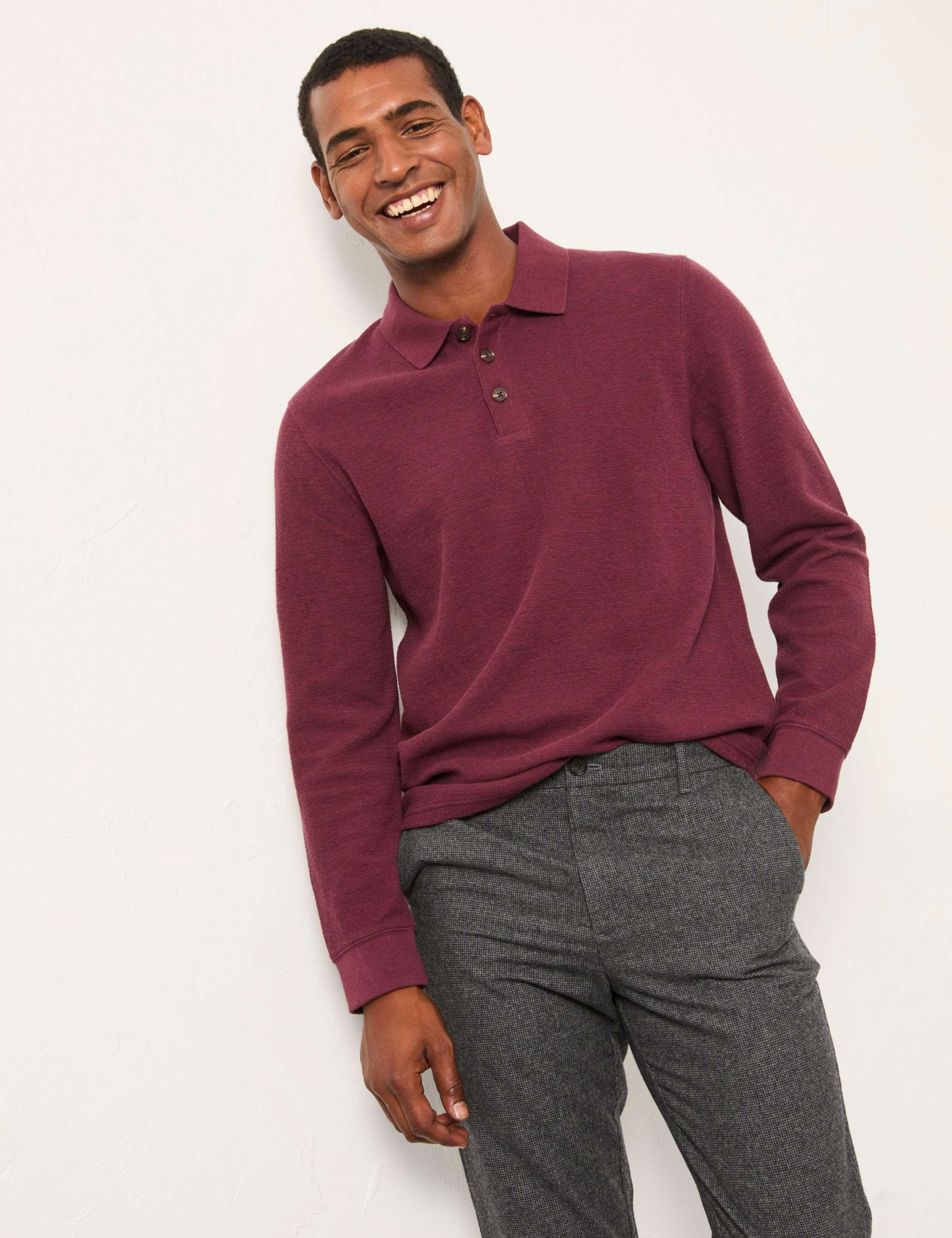 Cotton Rich Long Sleeve Polo Shirt
