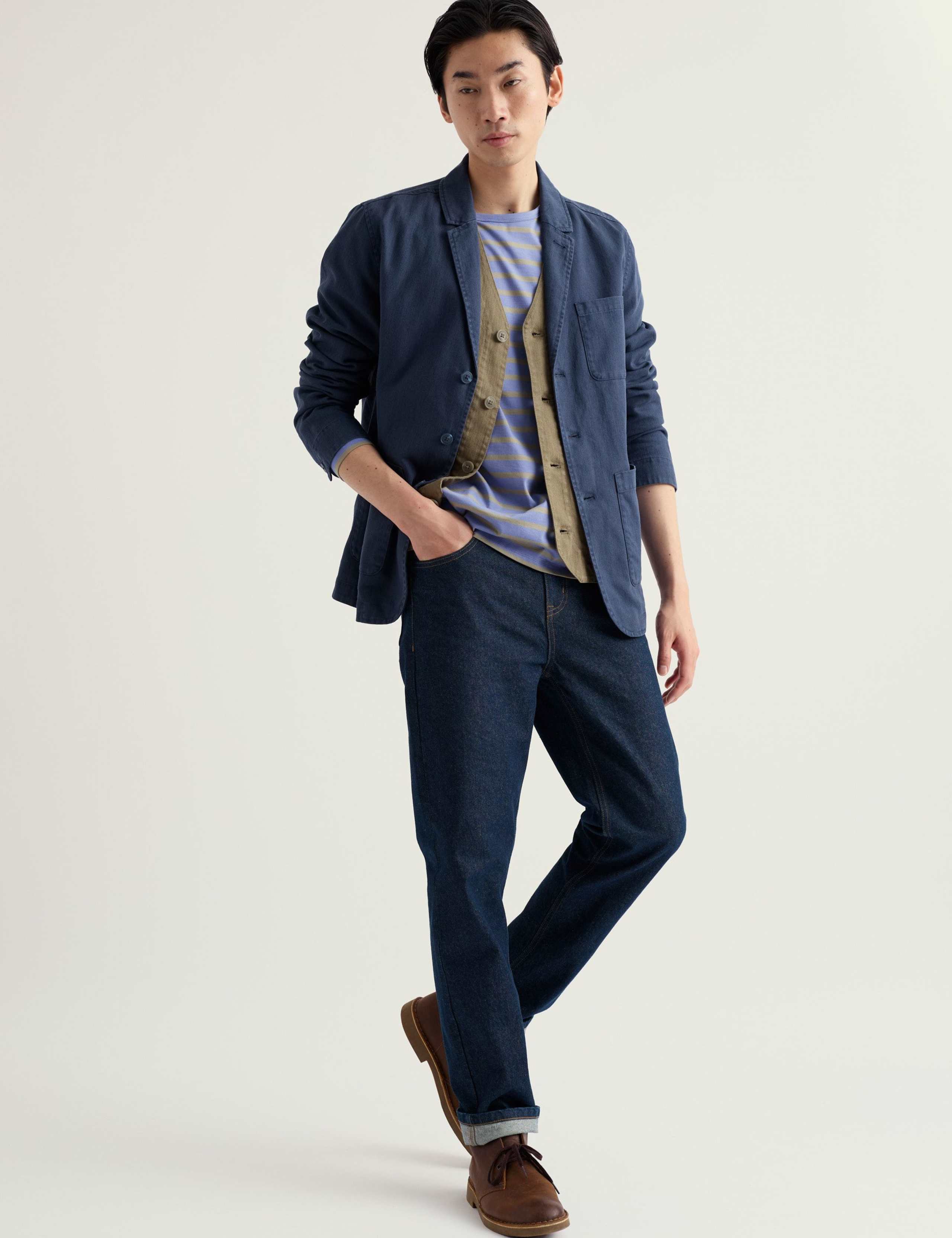 Pure Cotton Striped Crew Neck Top