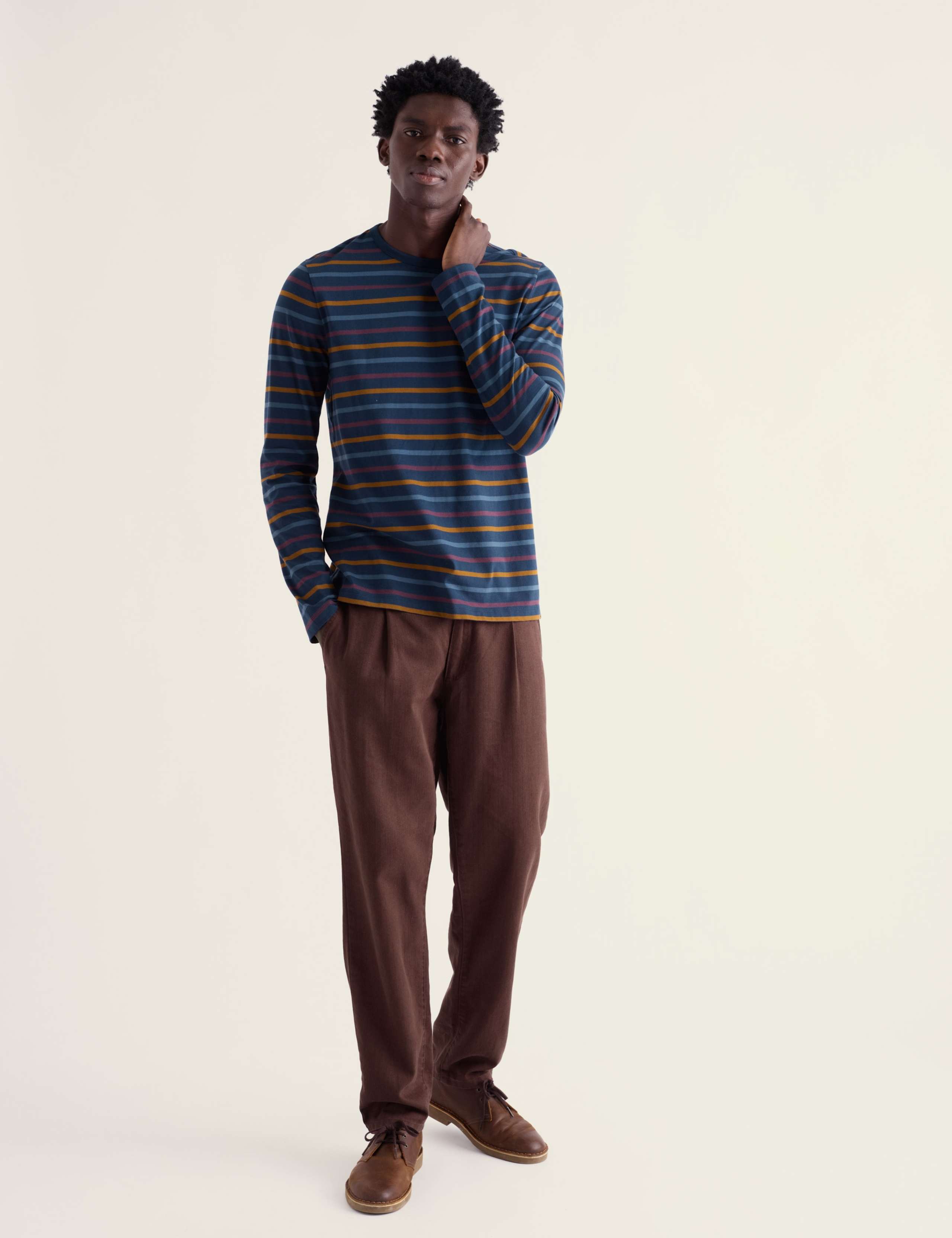 Pure Cotton Striped Crew Neck Top