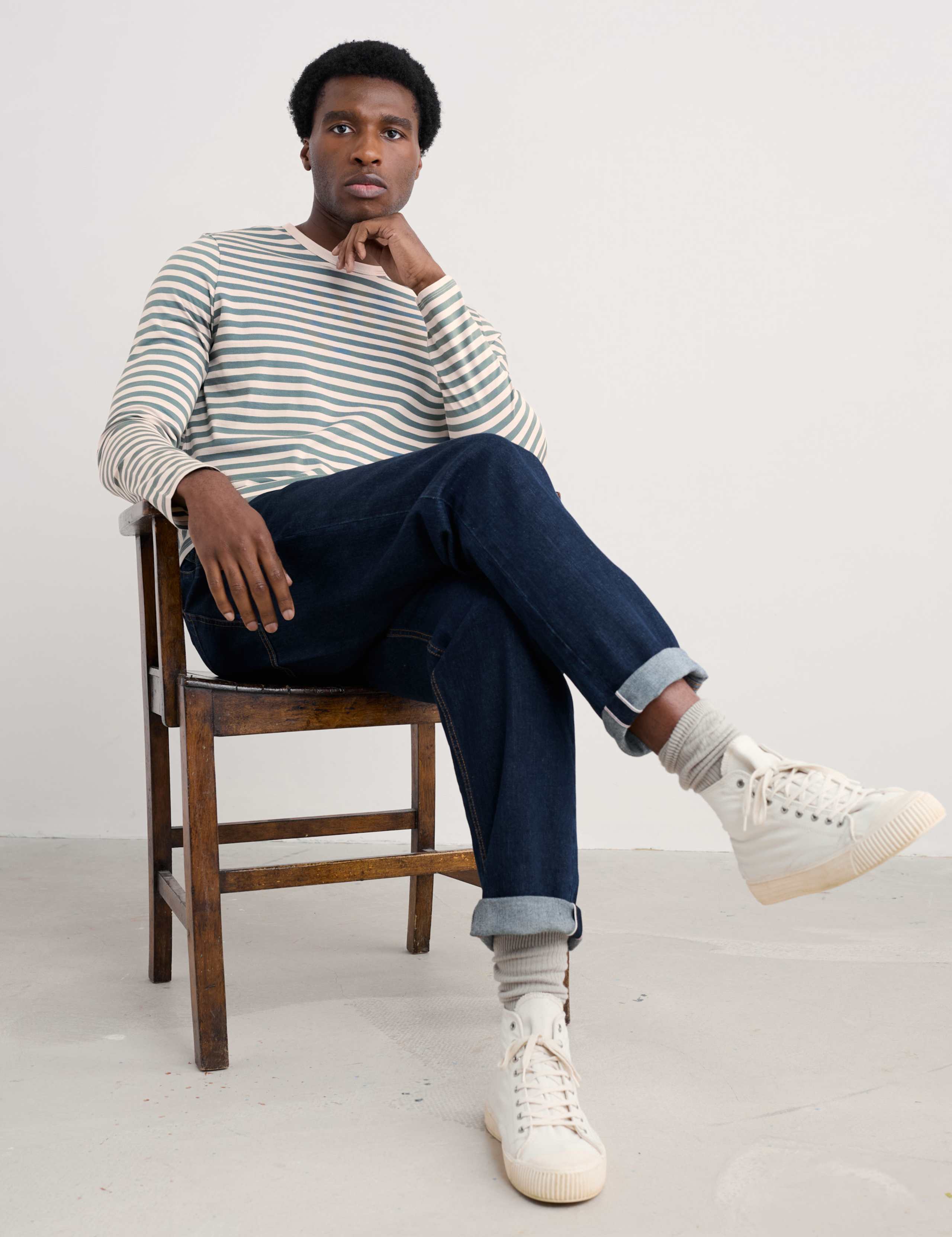 Pure Cotton Striped Crew Neck Top