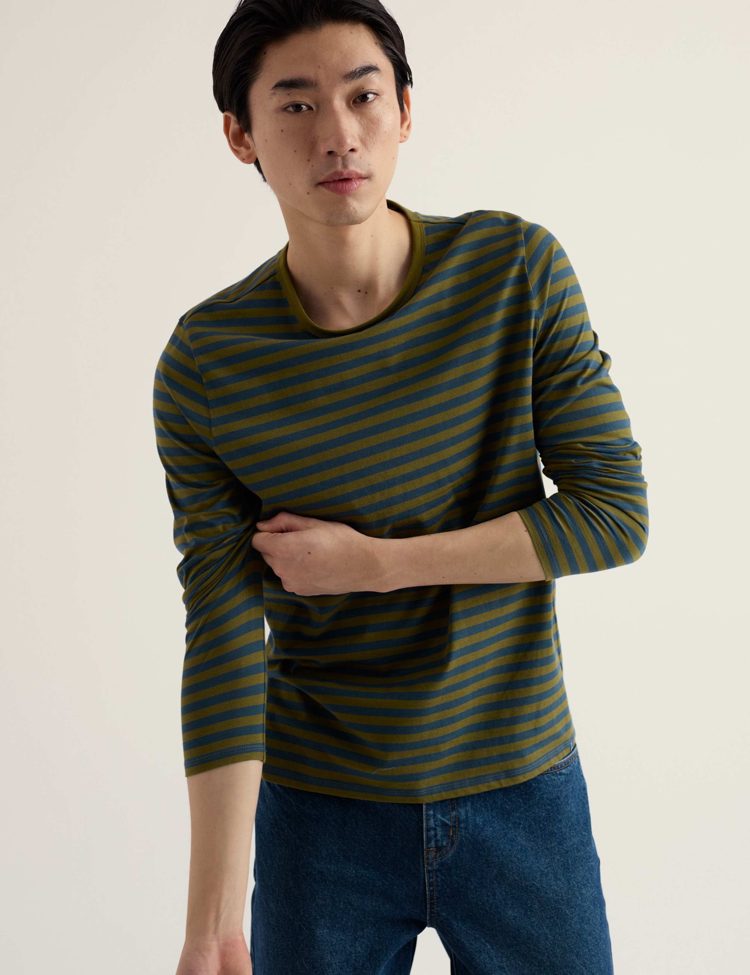 Pure Cotton Striped Crew Neck Top