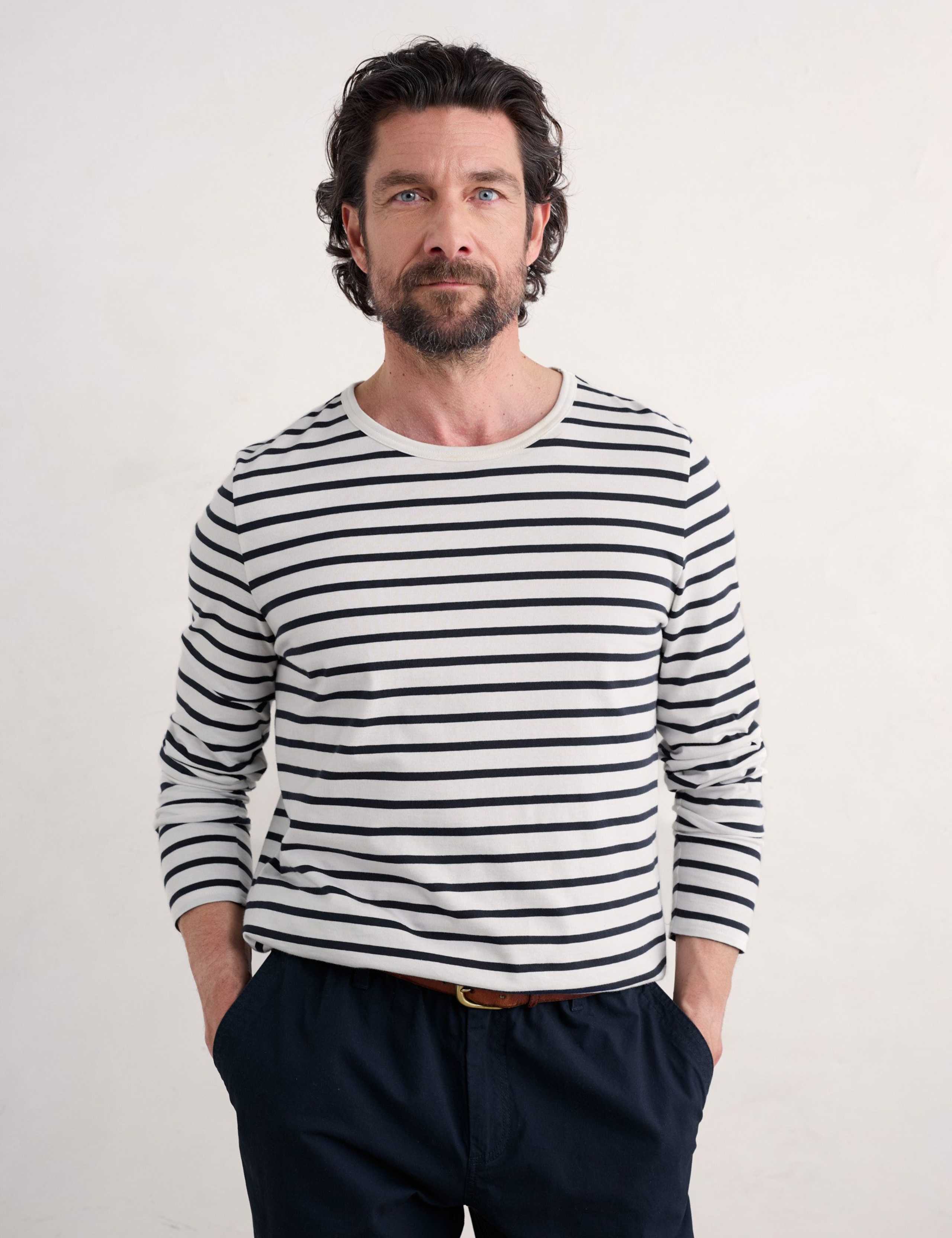Pure Cotton Striped Crew Neck Top