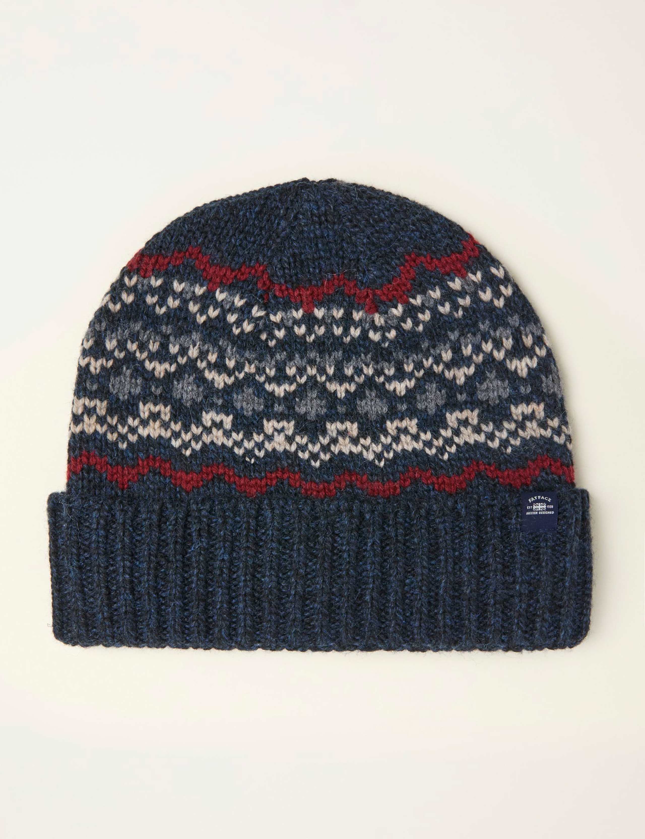 Wool Blend Fair Isle Knitted Beanie Hat