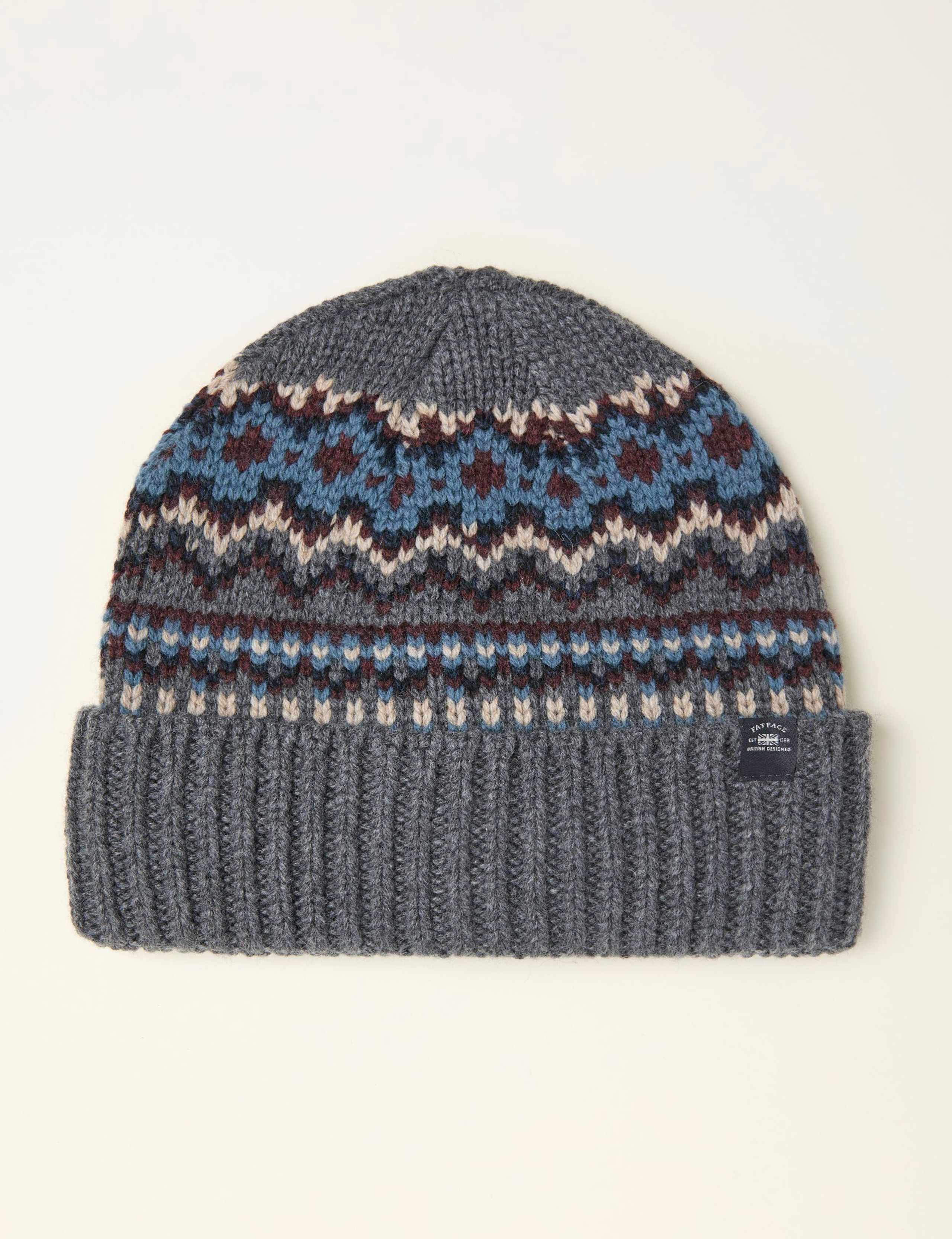 Wool Blend Fair Isle Knitted Beanie Hat