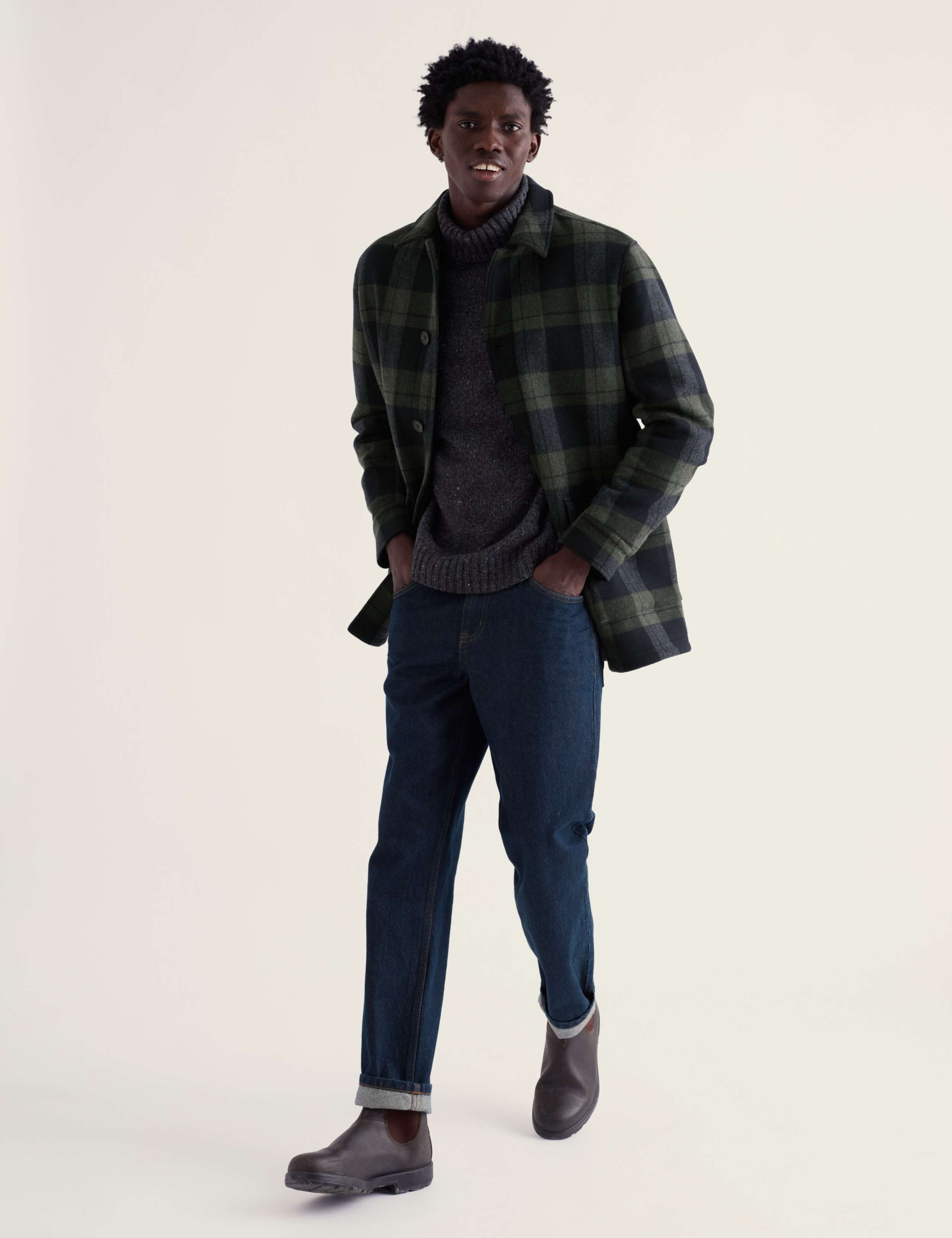 Rowlocks Wool Blend Check Overcoat