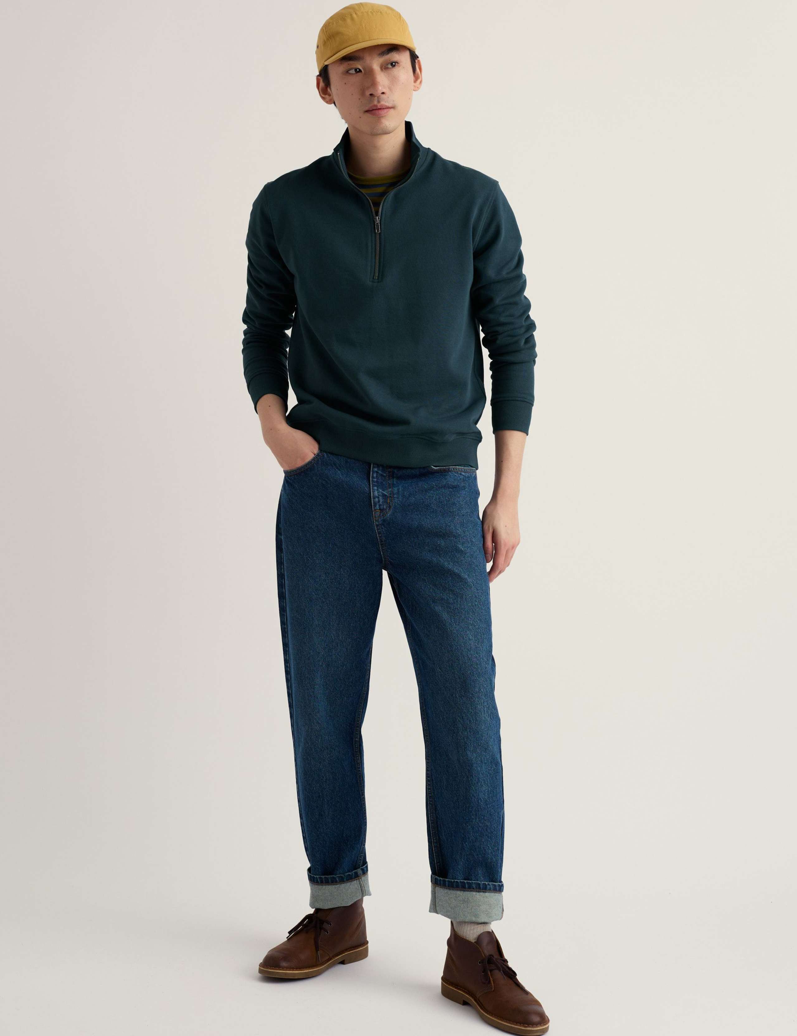 Pure Cotton Half Zip Long Sleeve Sweatshirt