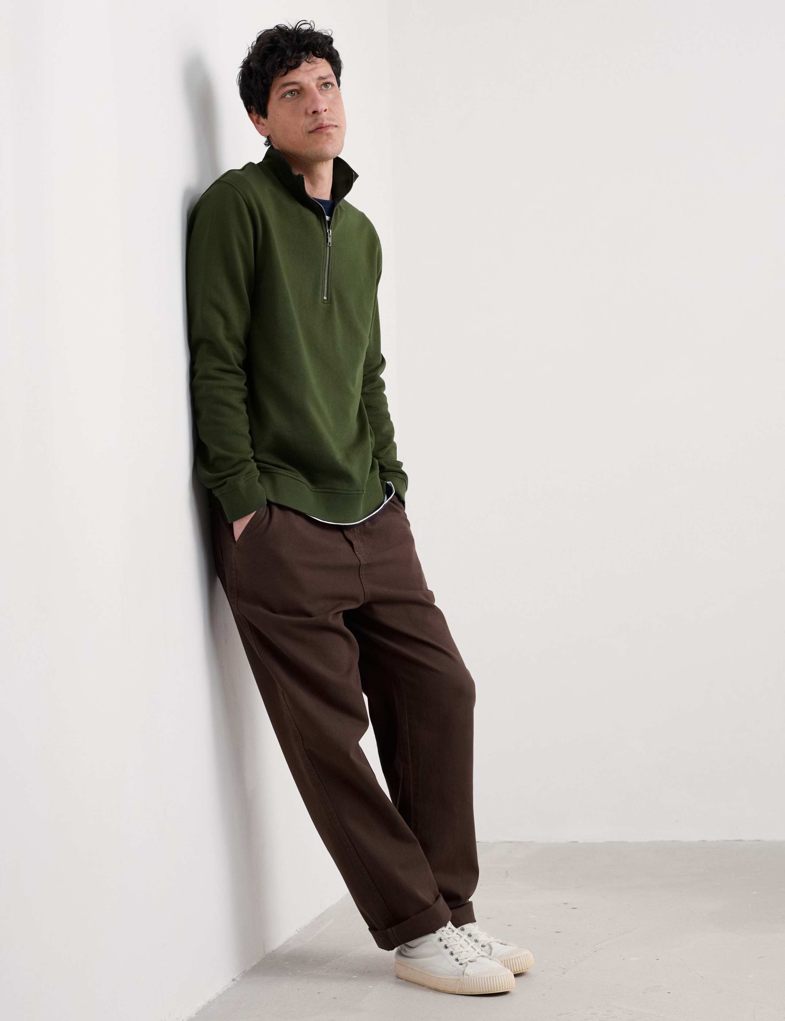 Pure Cotton Half Zip Long Sleeve Sweatshirt