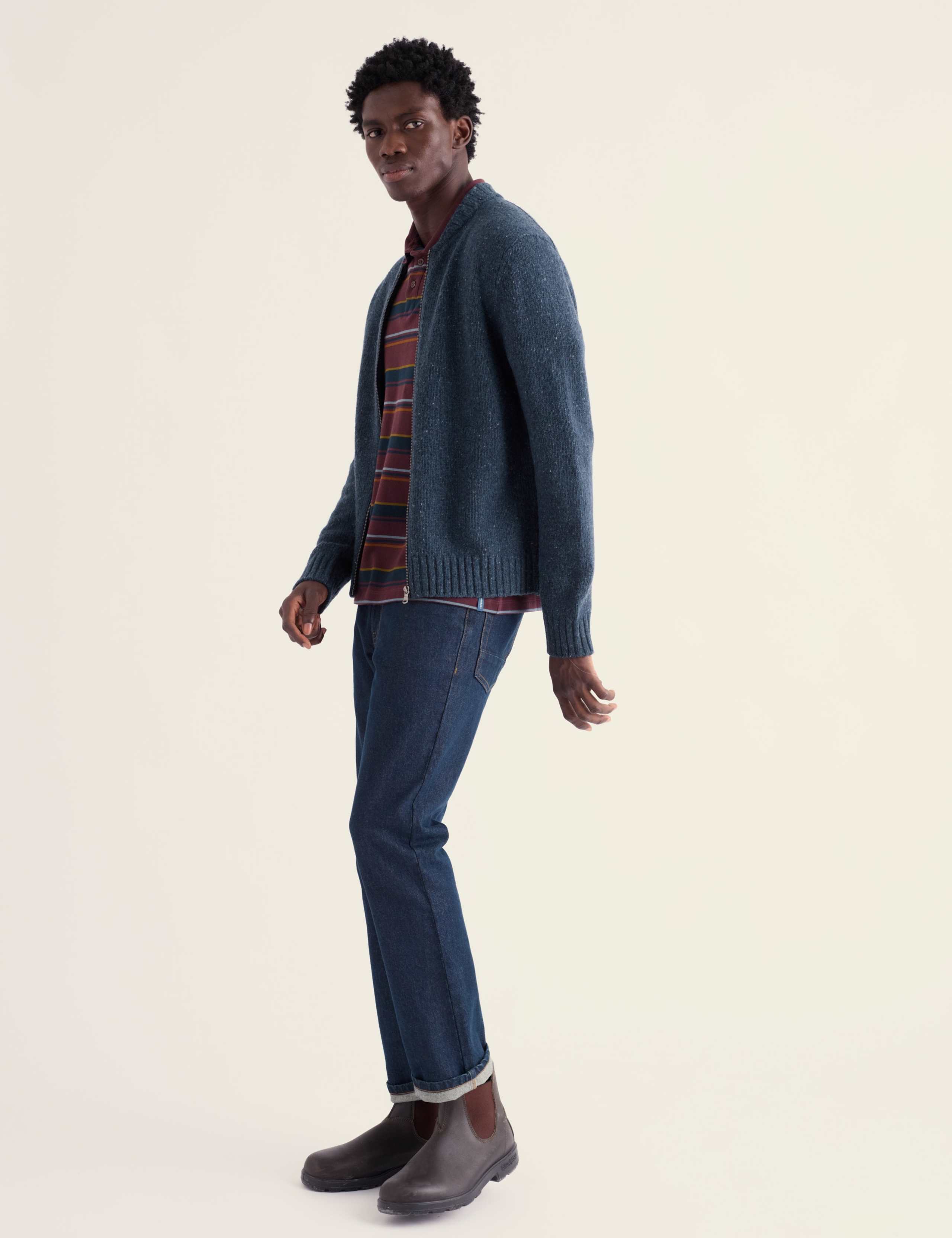 Merino Wool Rich Shawl Neck Zip Up Cardigan